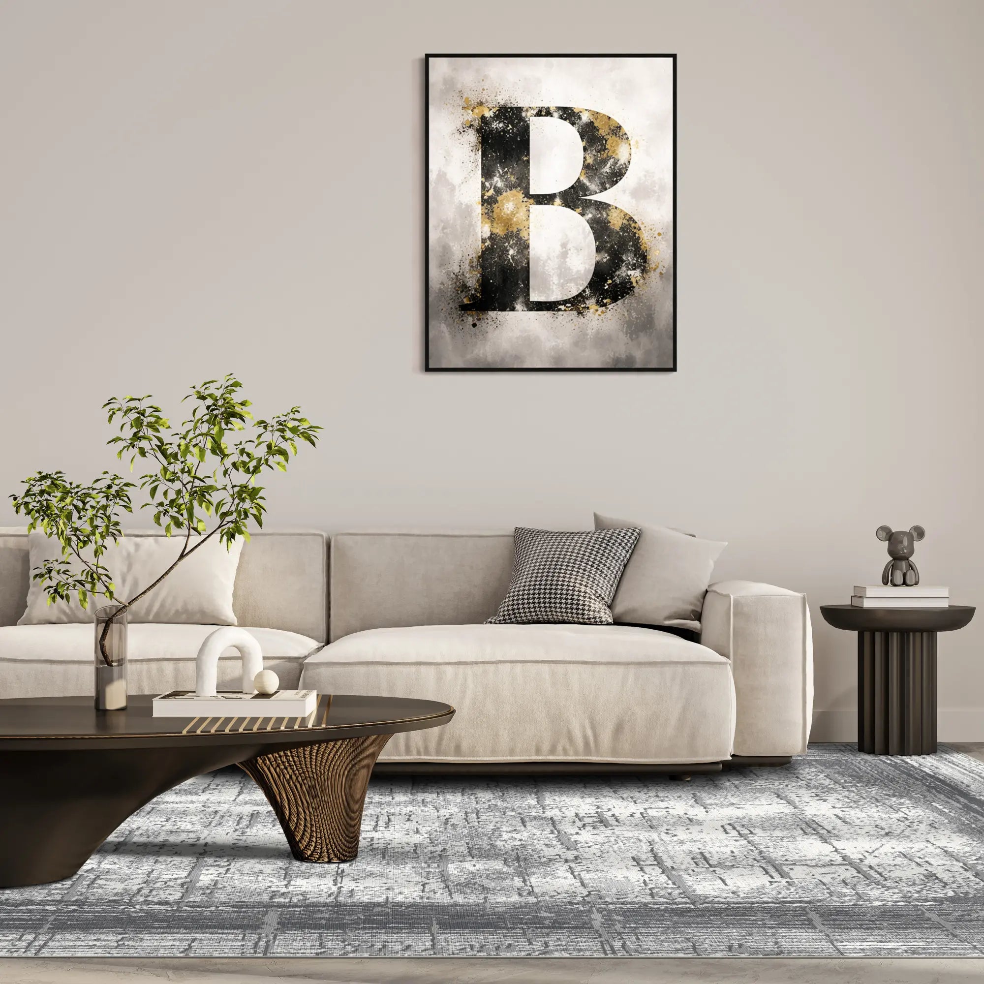 Slate Frame Distressed Abstract Rug