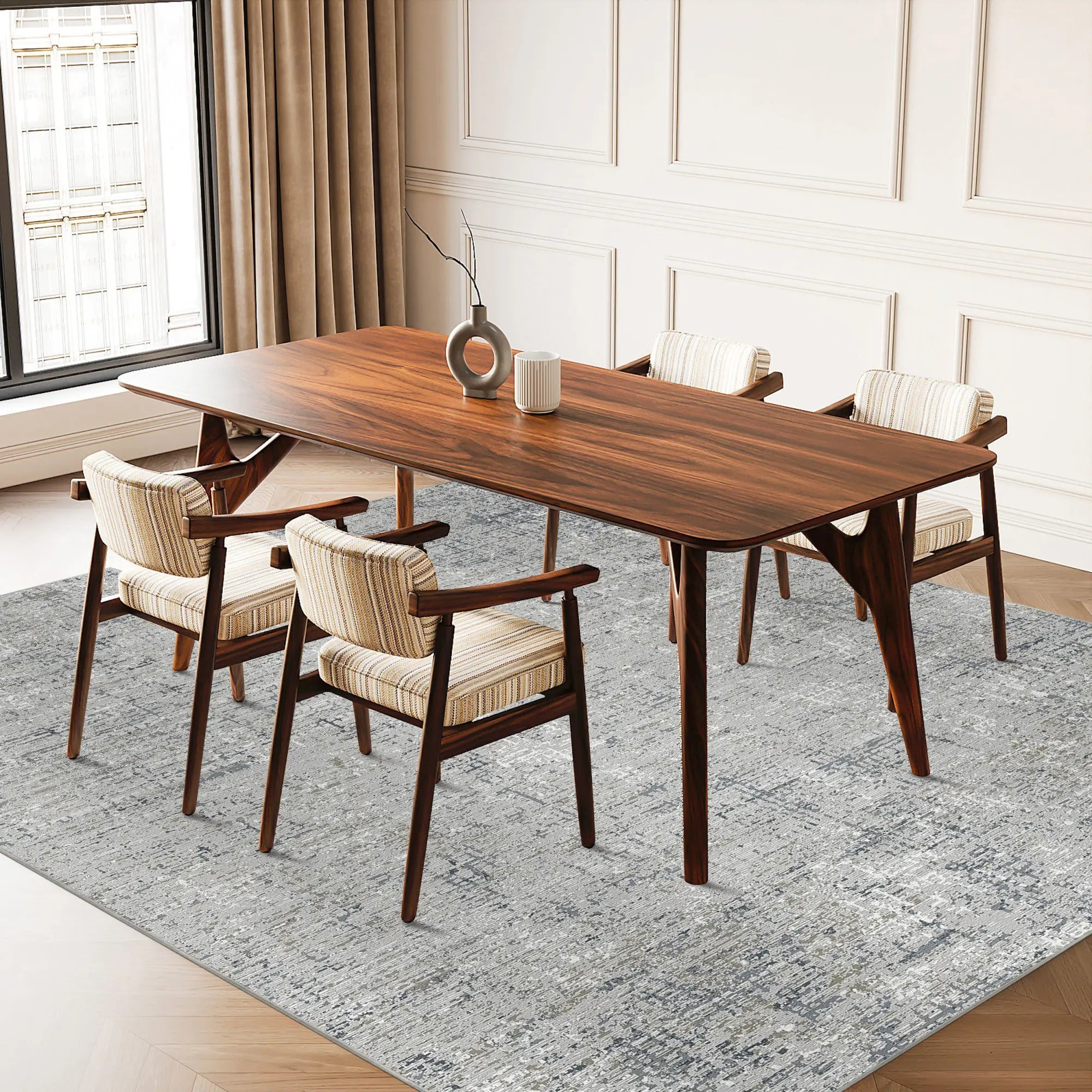 Celestial Grid Abstract Washable Rug