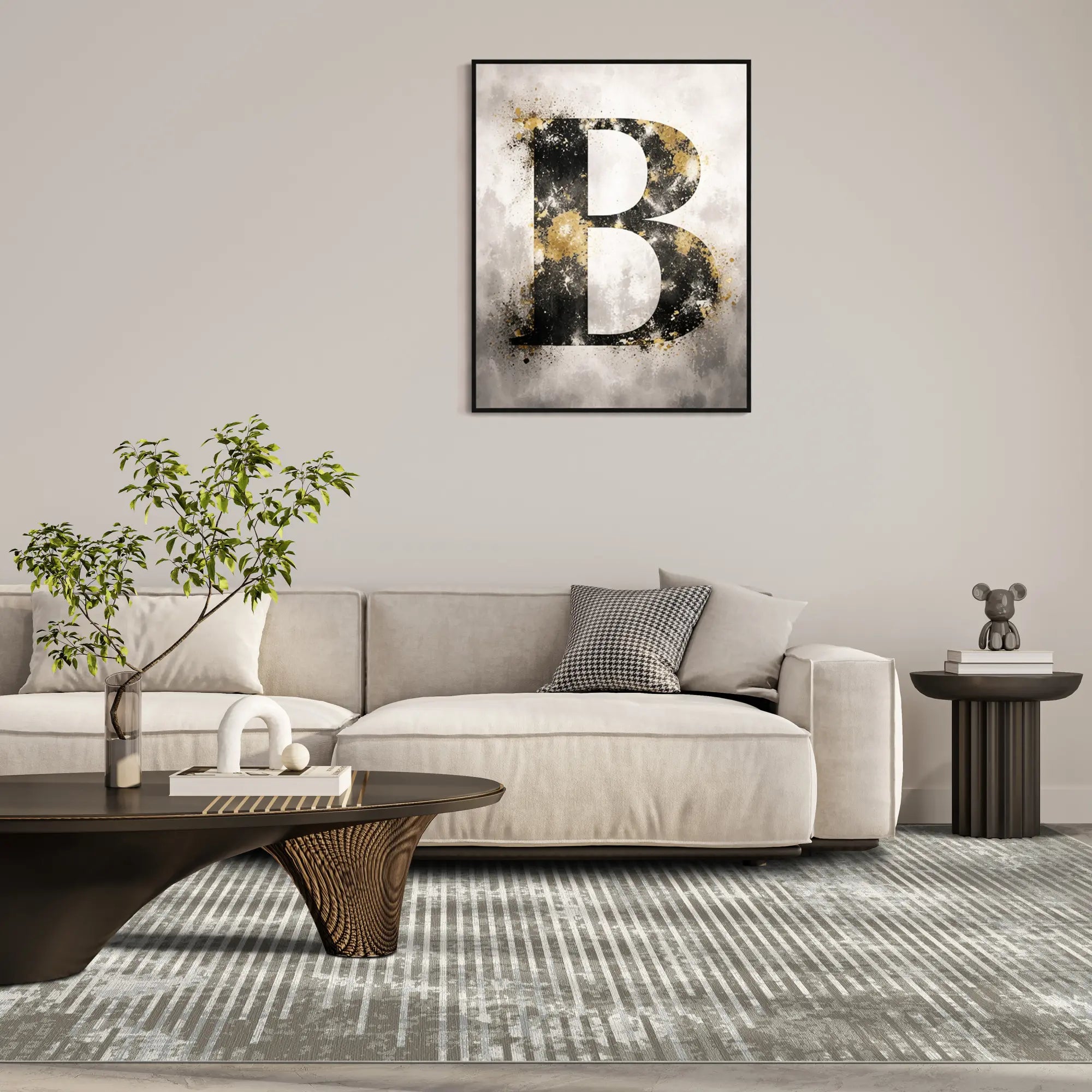 Taupe Horizon Linear Glitch Rug