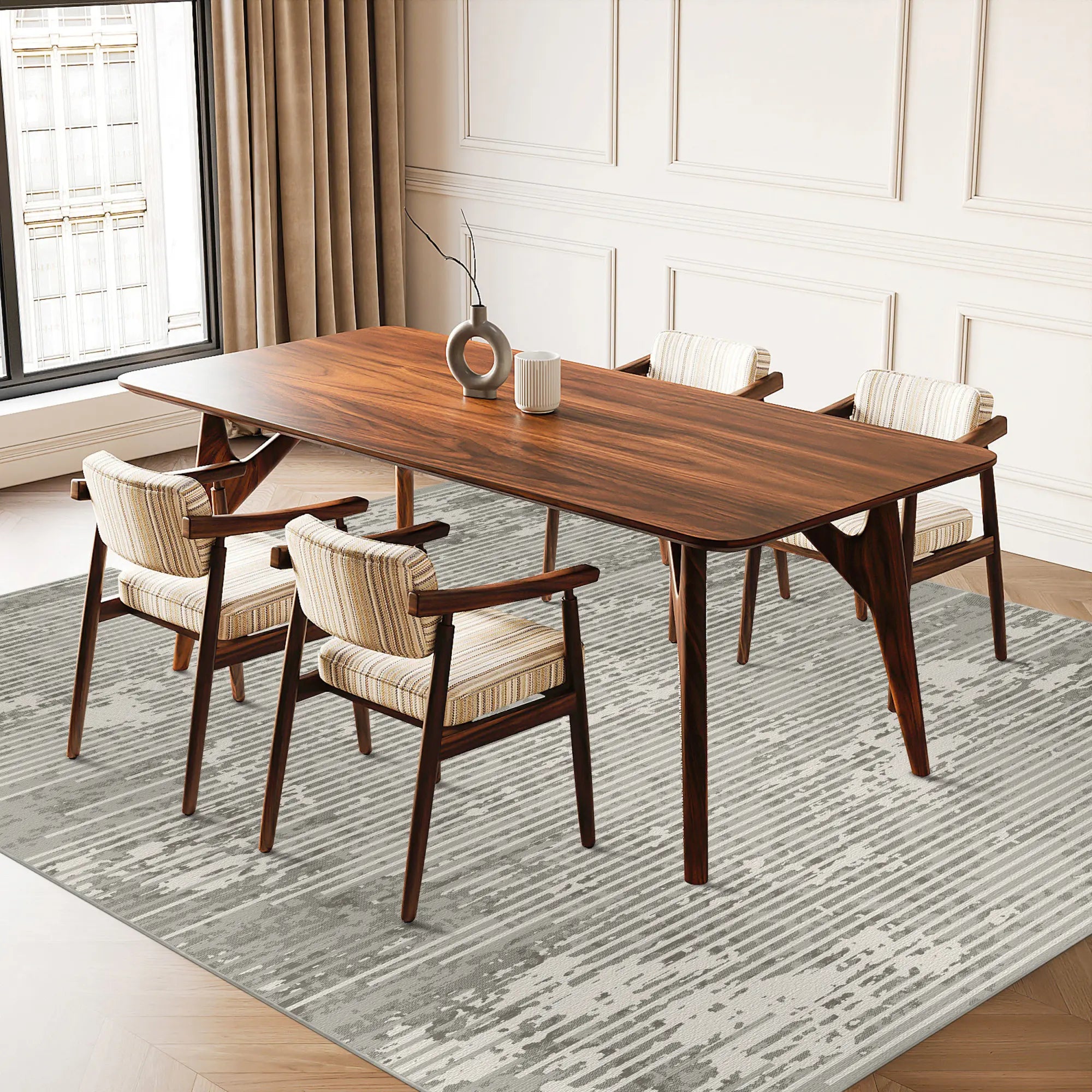 Ivory Horizon Linear Glitch Rug