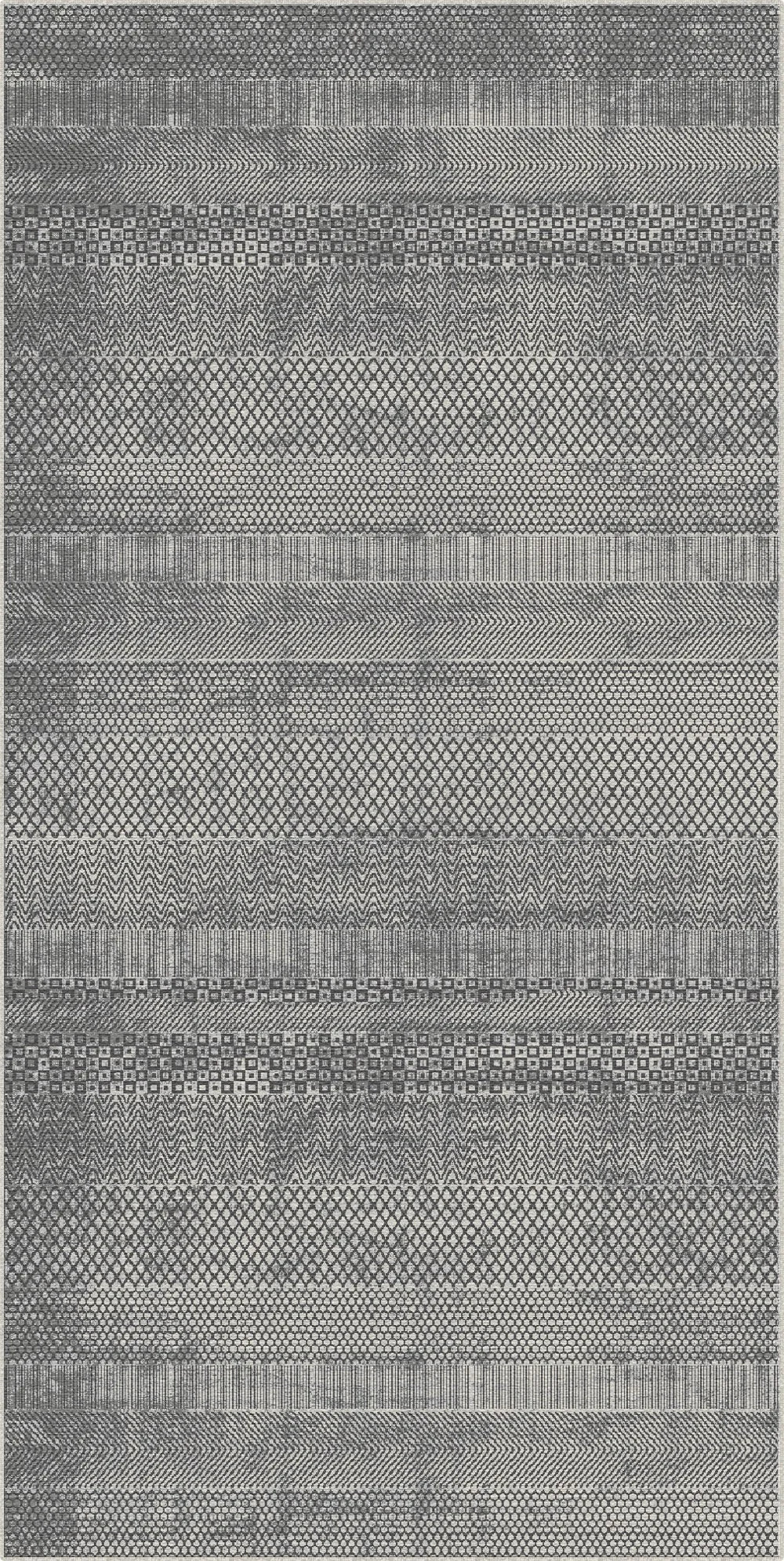Slate Mosaic Banded Geometric Rug