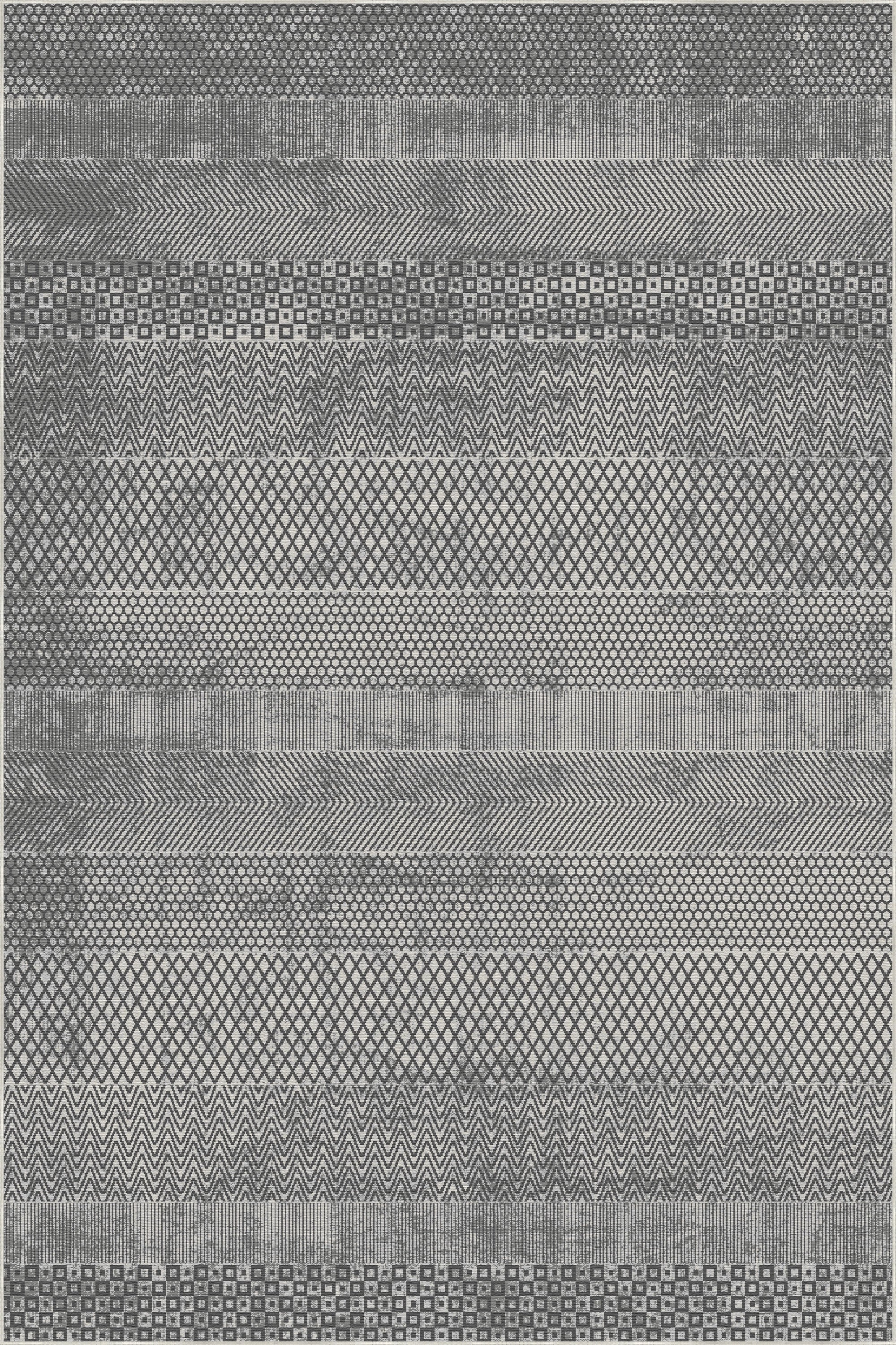 Slate Mosaic Banded Geometric Rug