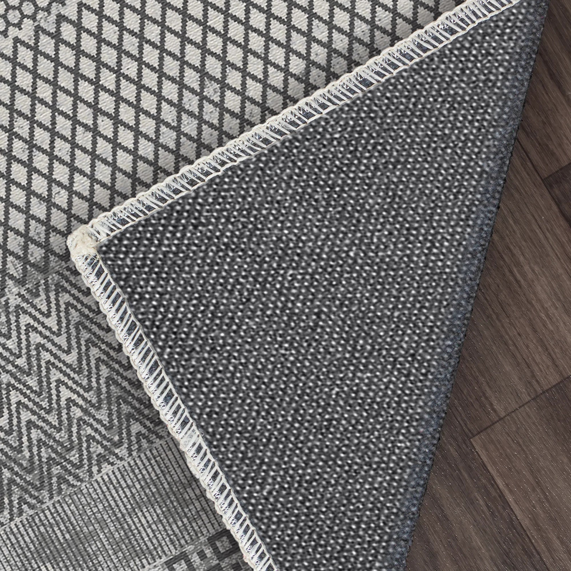 Slate Mosaic Banded Geometric Rug