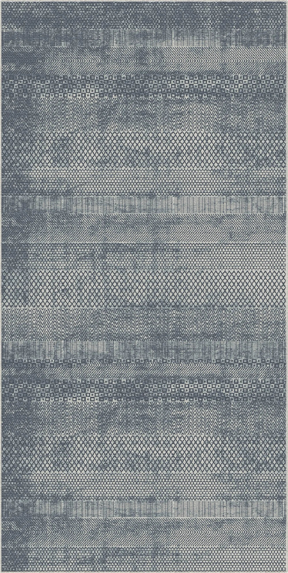 Indigo Mosaic Banded Geometric Rug