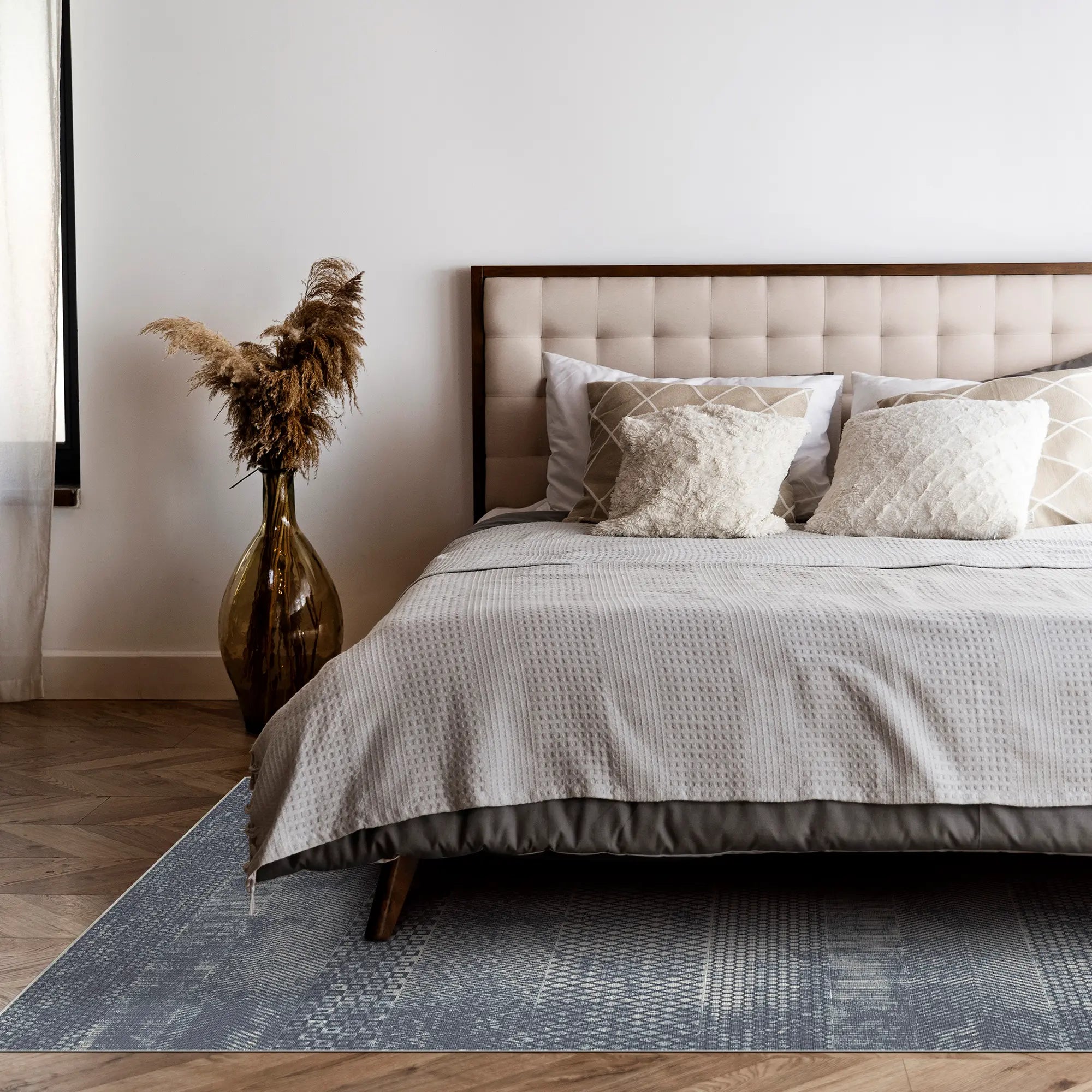 Indigo Mosaic Banded Geometric Rug