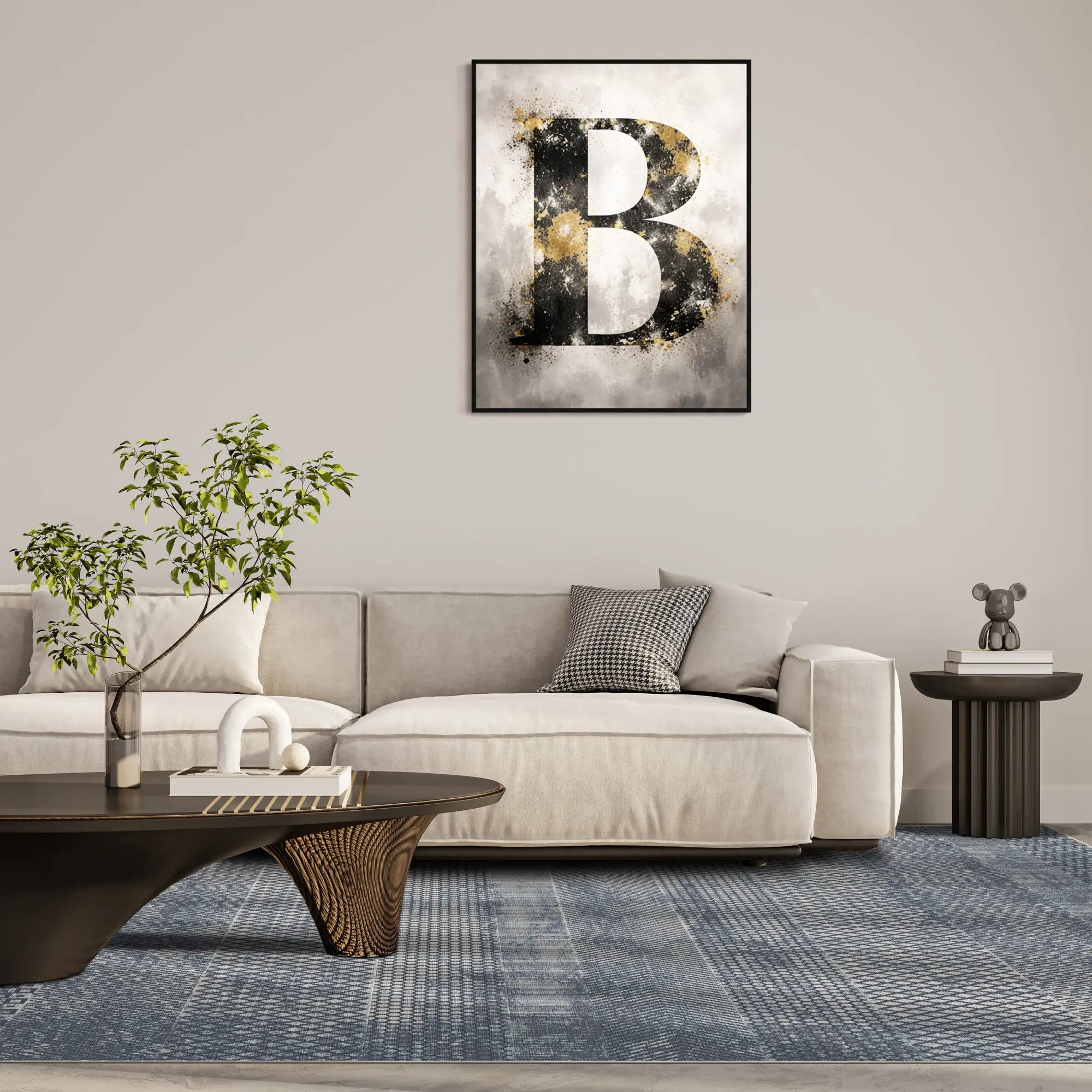 Indigo Mosaic Banded Geometric Rug