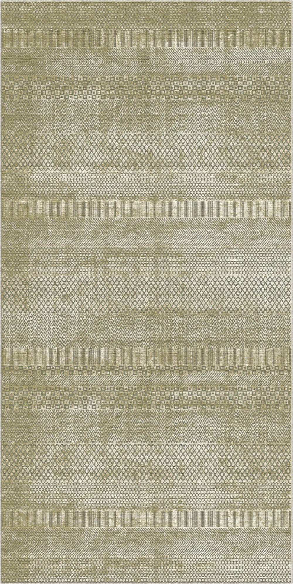 Olive Green Mosaic Banded Geometric Rug