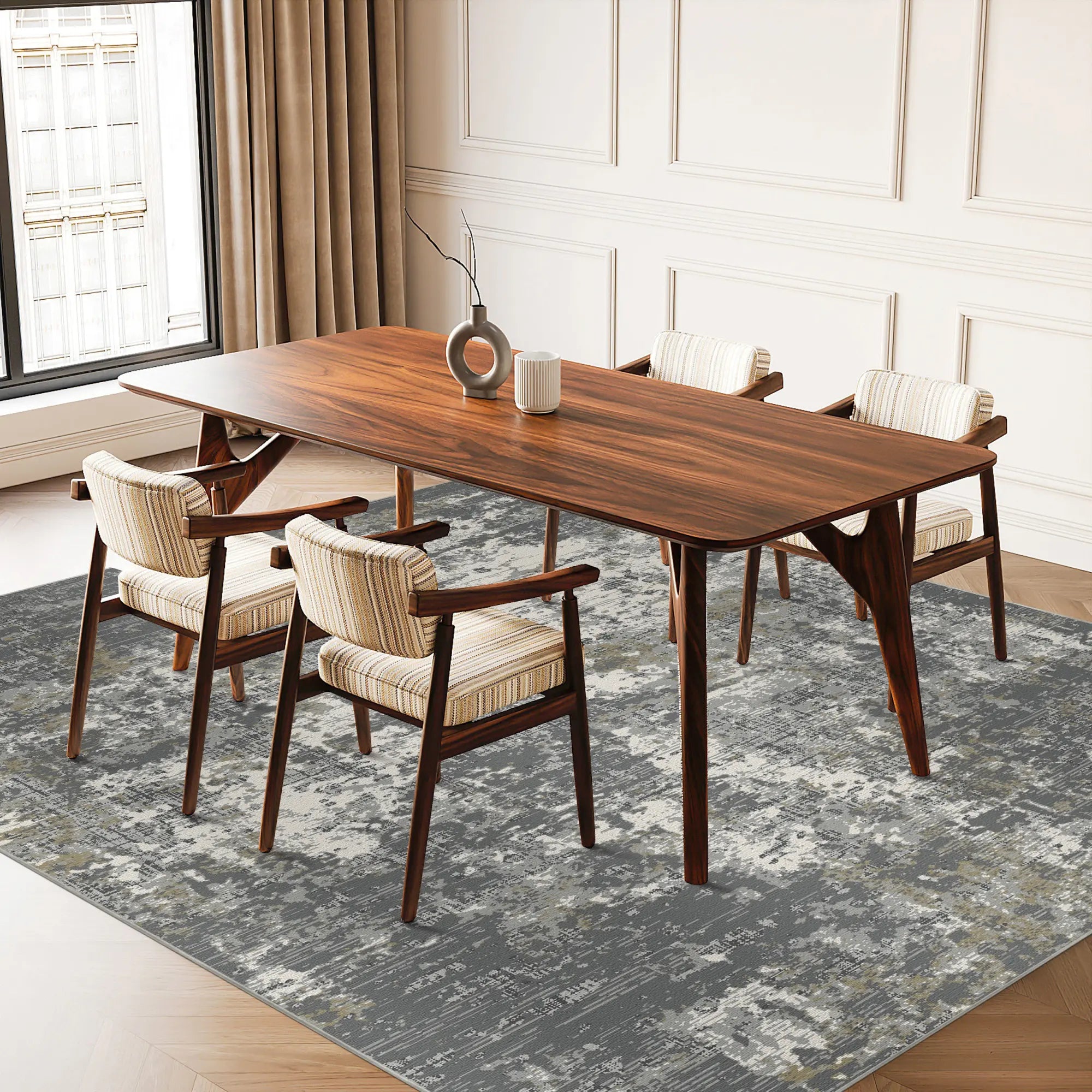 Obsidian Gold Washable Abstract Rug