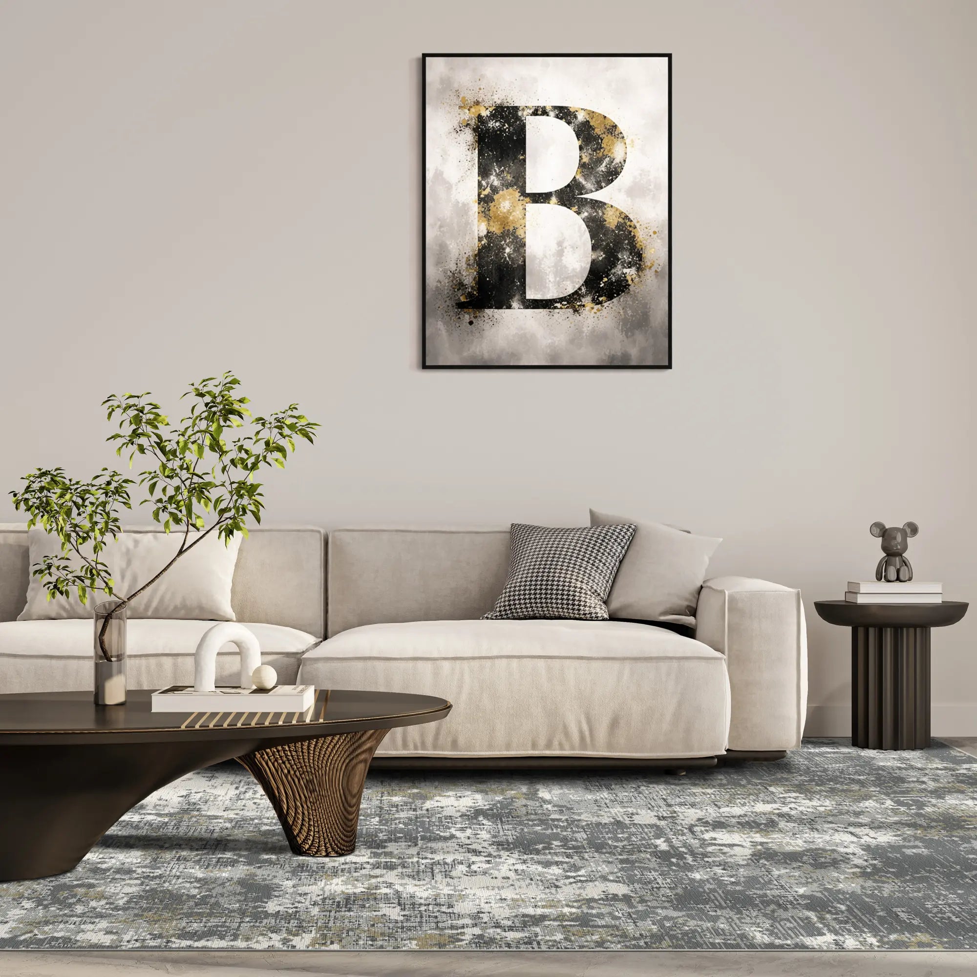 Obsidian Gold Washable Abstract Rug