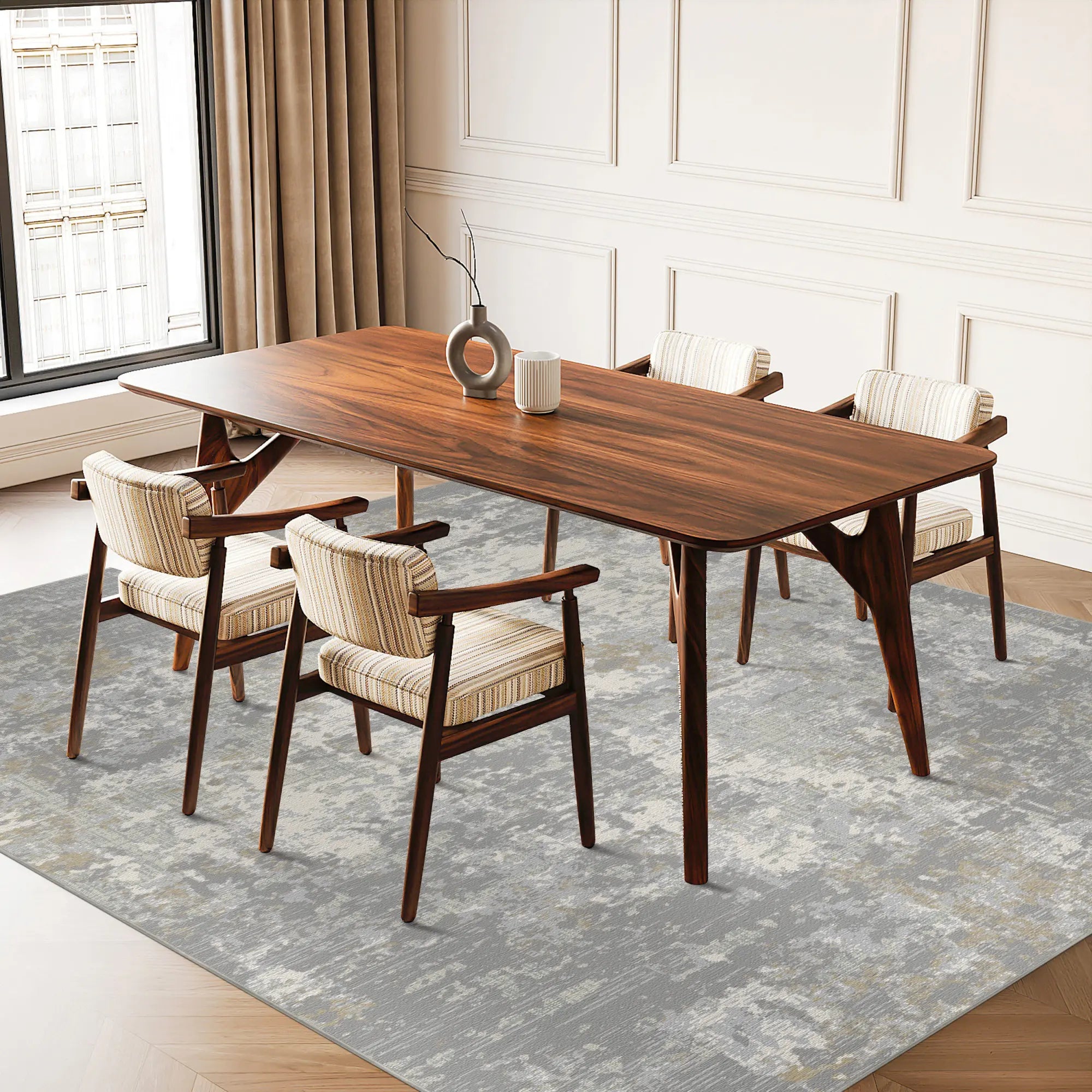 Gilded Ash Washable Abstract Rug