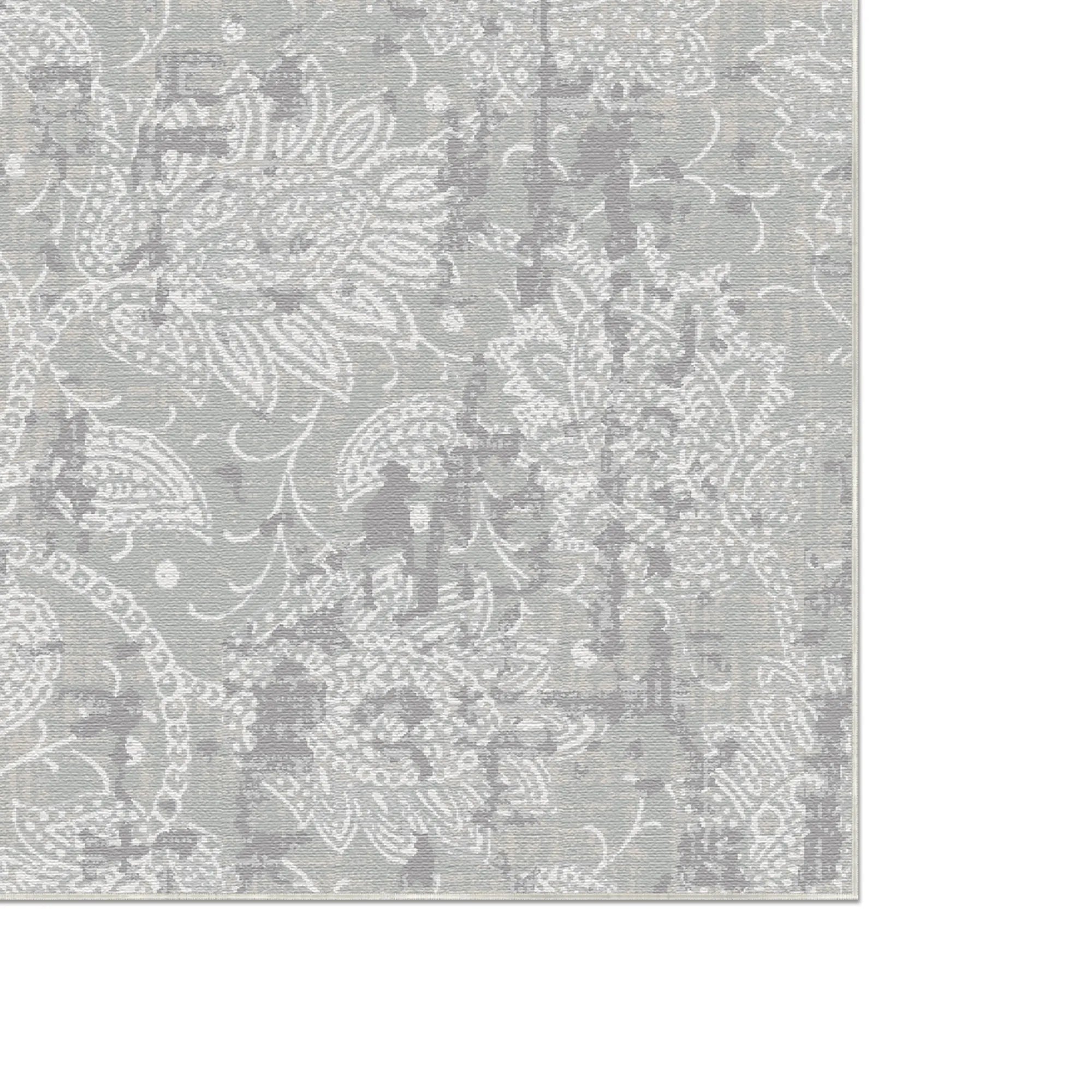 Silvered Paisley Distressed Gray Rug