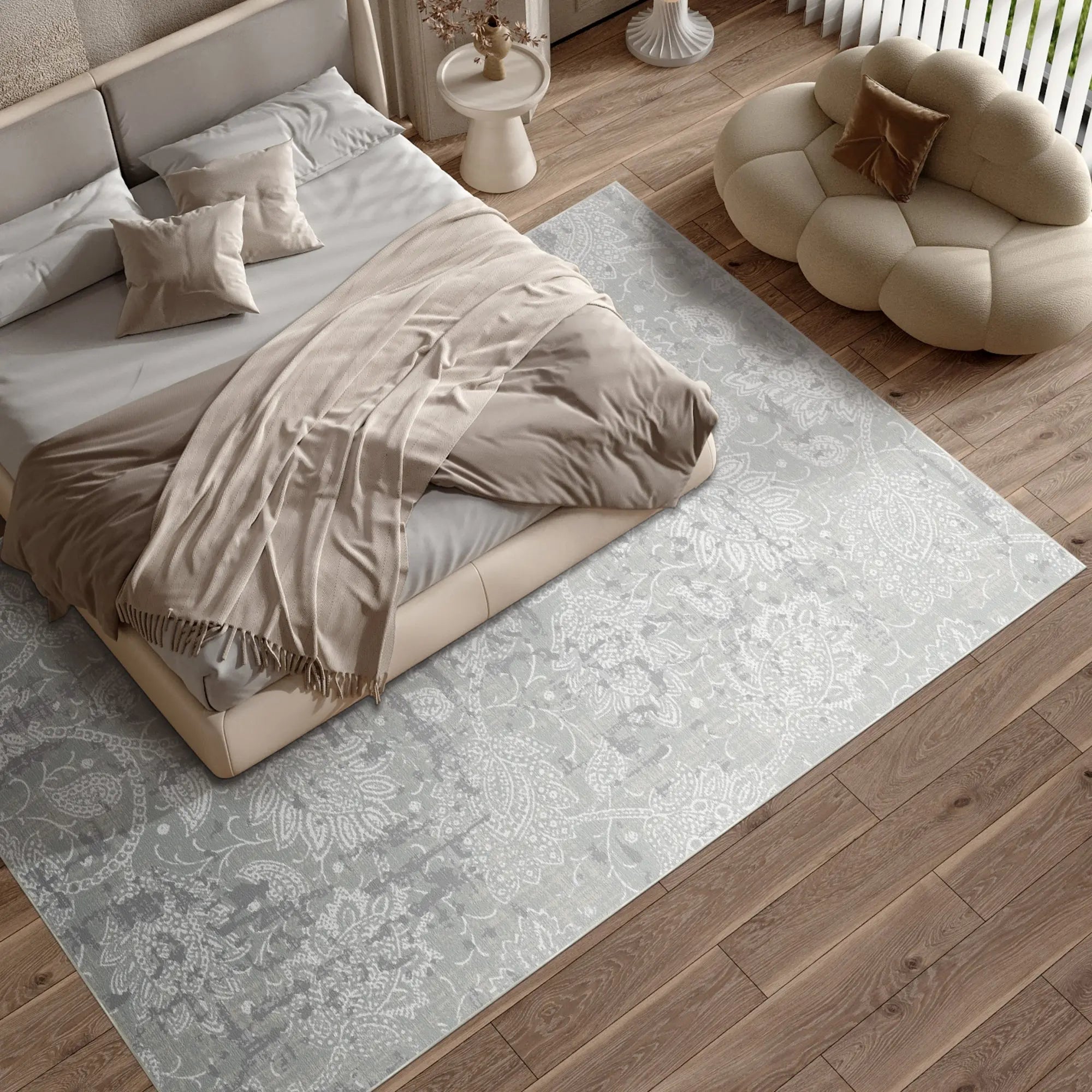 Silvered Paisley Distressed Gray Rug