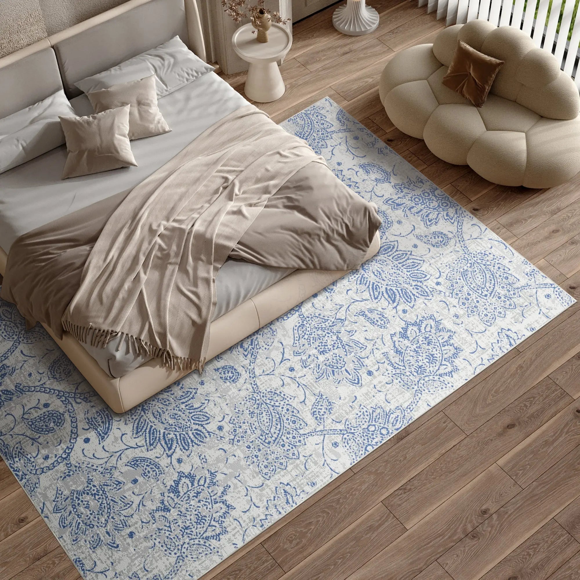 Azure Bloom Distressed Rug