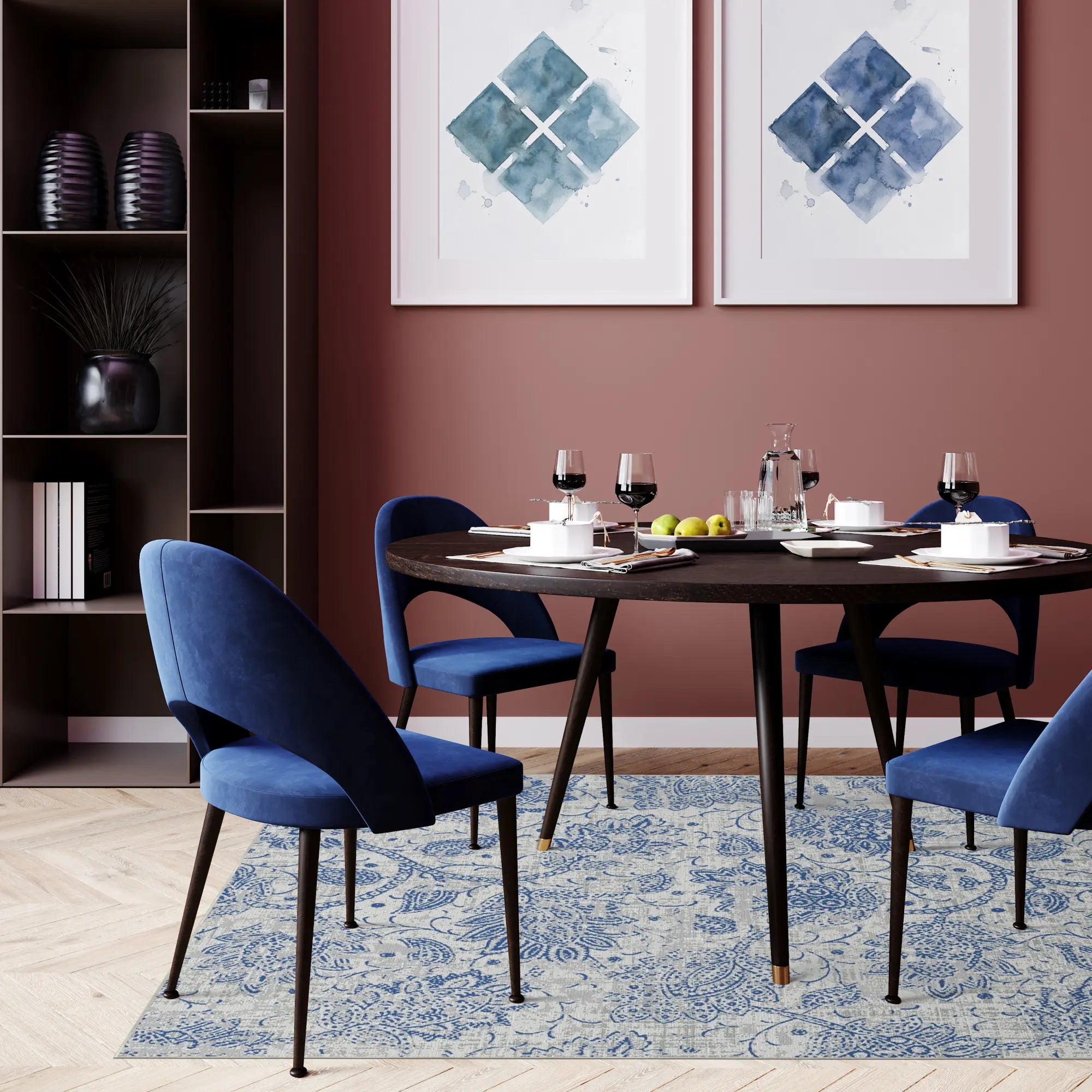 Azure Bloom Distressed Rug