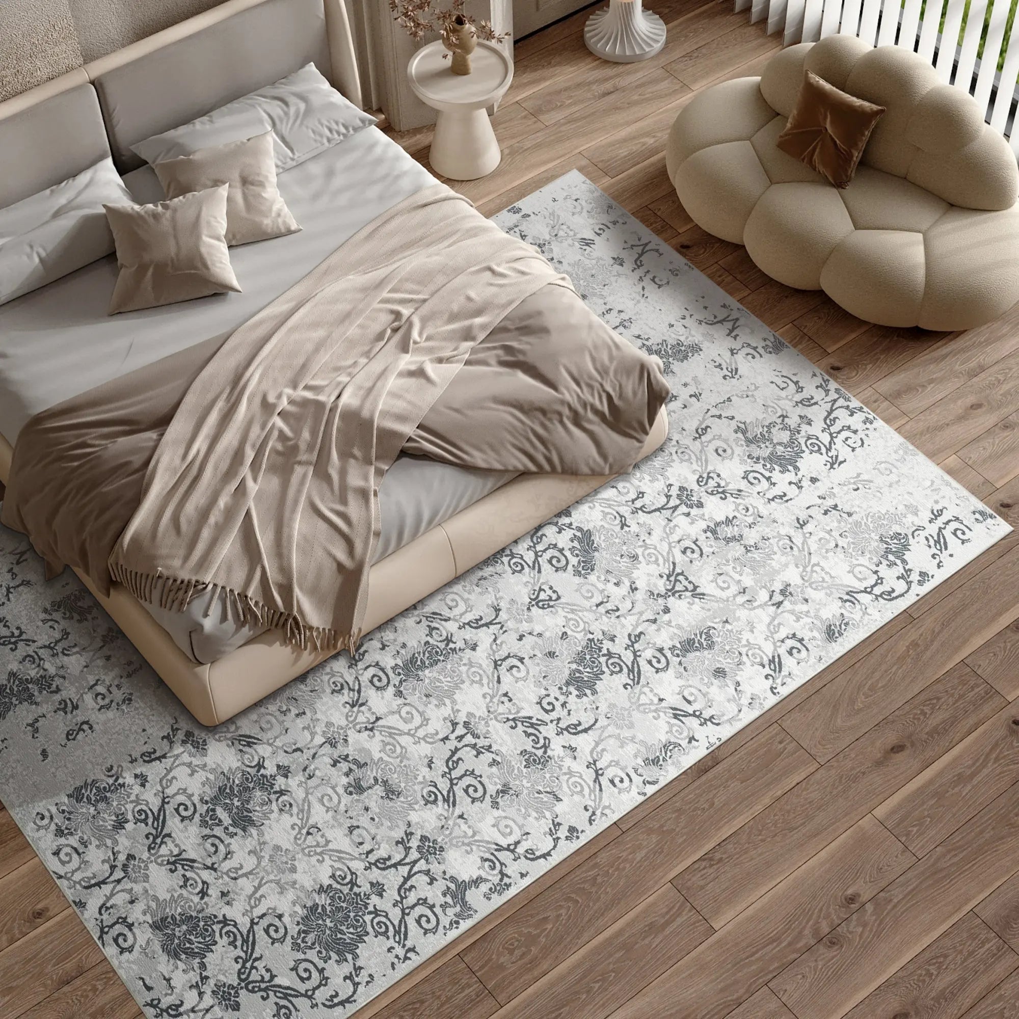 Slate Relic Eroded Damask Gray Rug