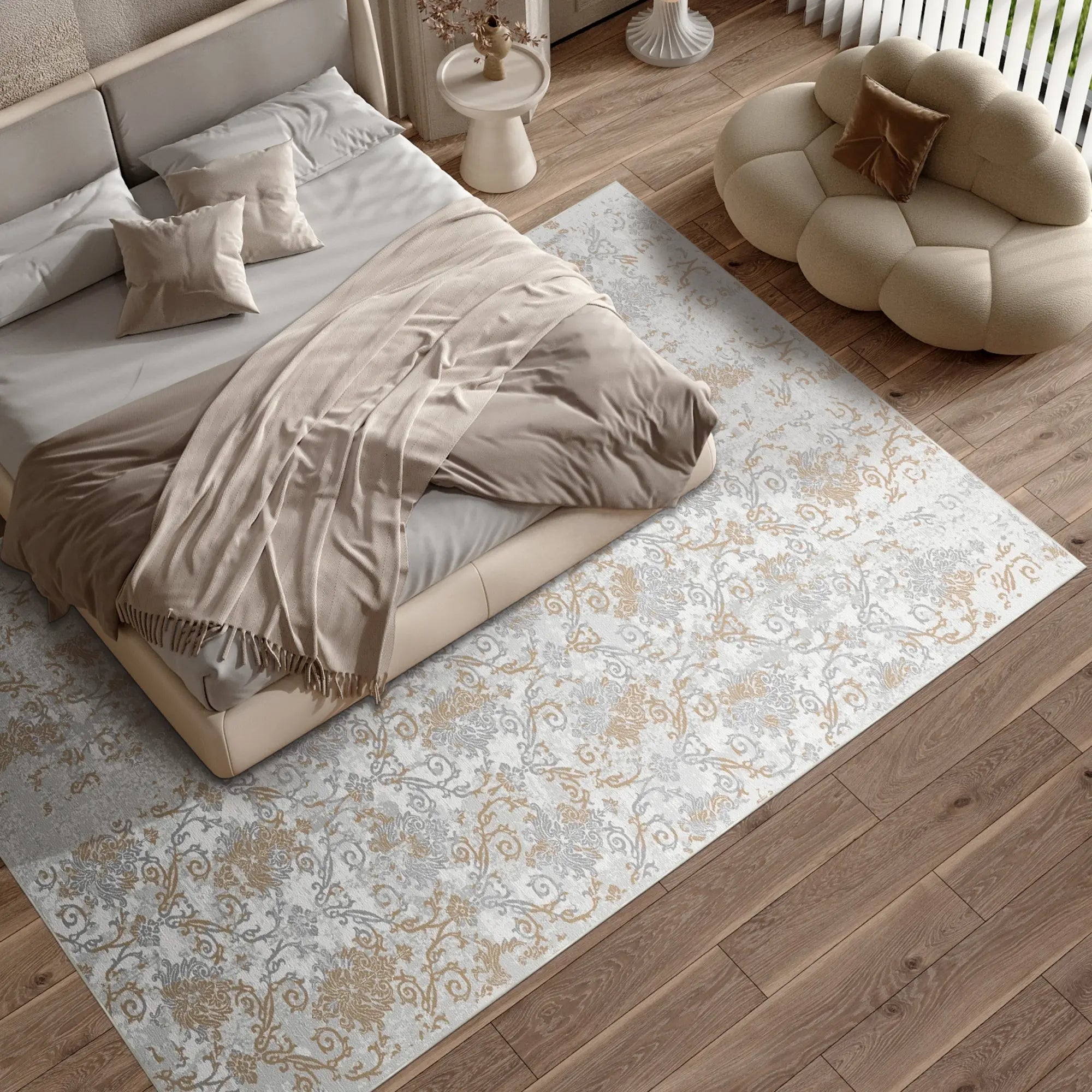 Amber Mist Eroded Damask Rug