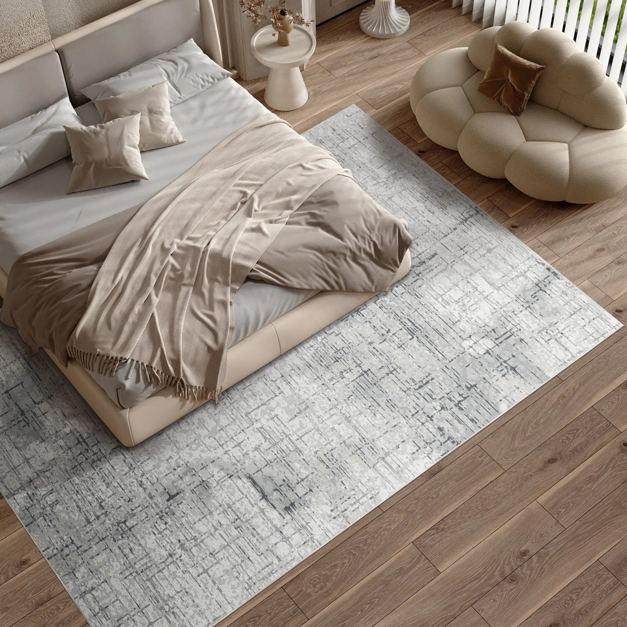 Slate Crosshatch Abstract Gray Rug