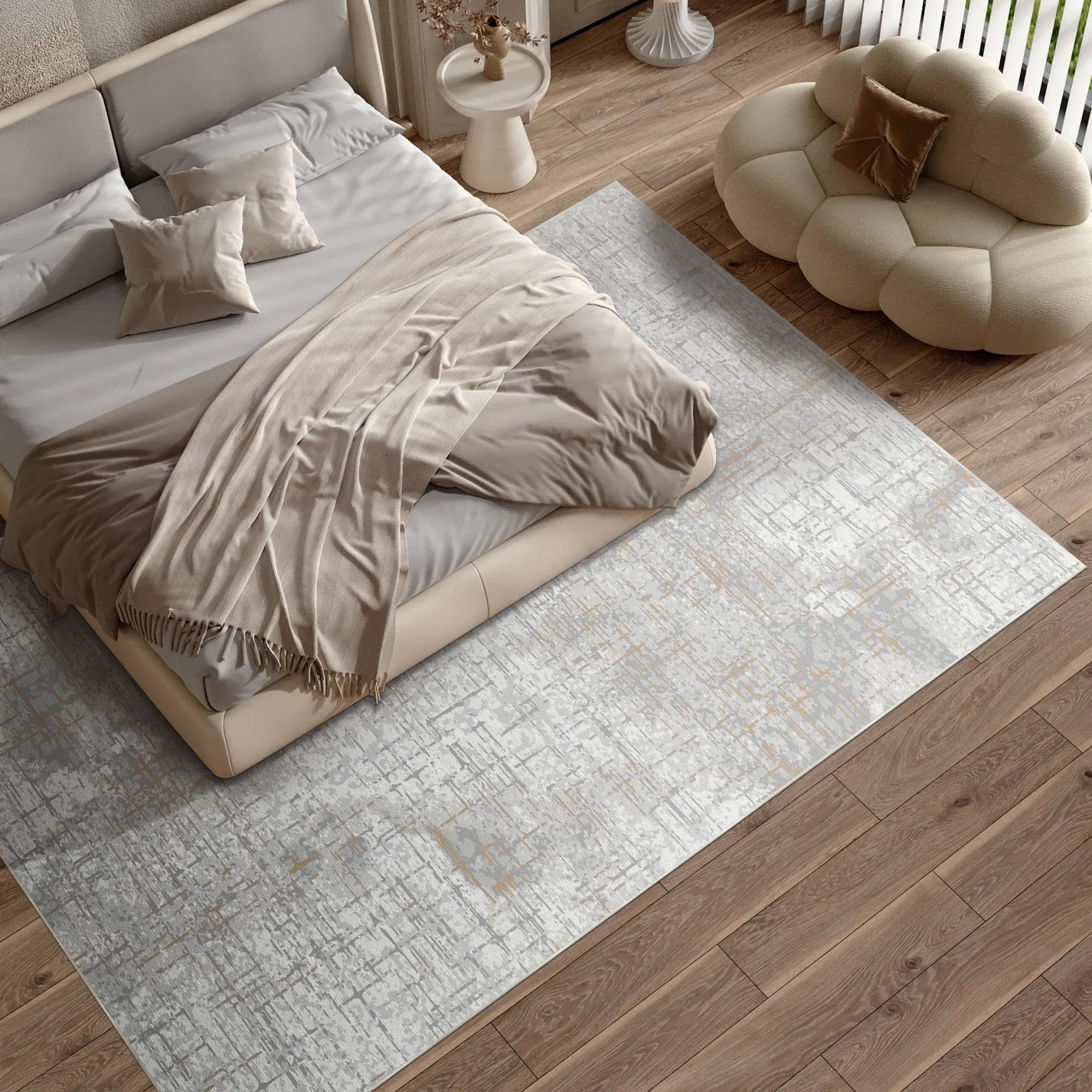 Gilded Crosshatch Abstract Rug