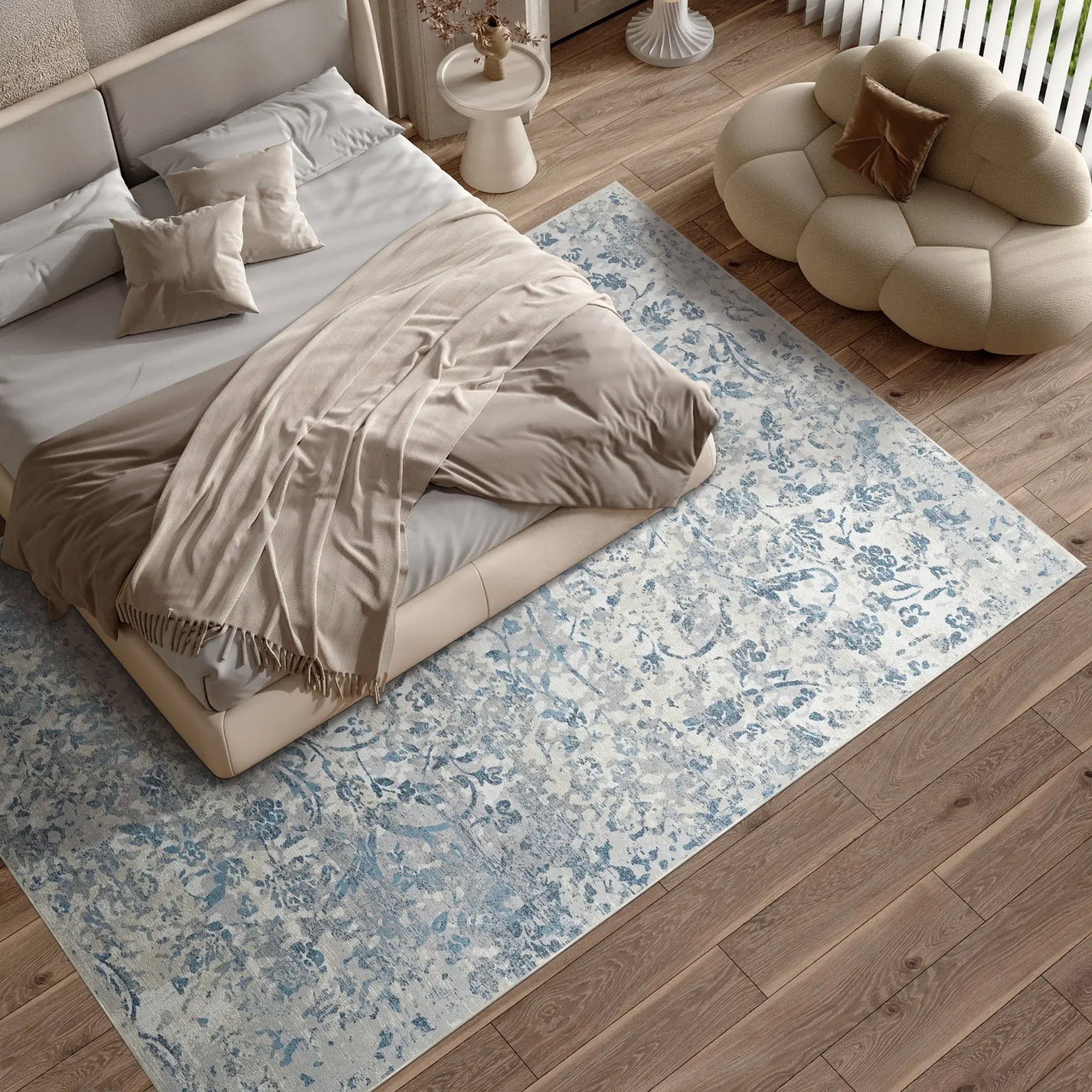 Cerulean Petal Spectral Gray Rug