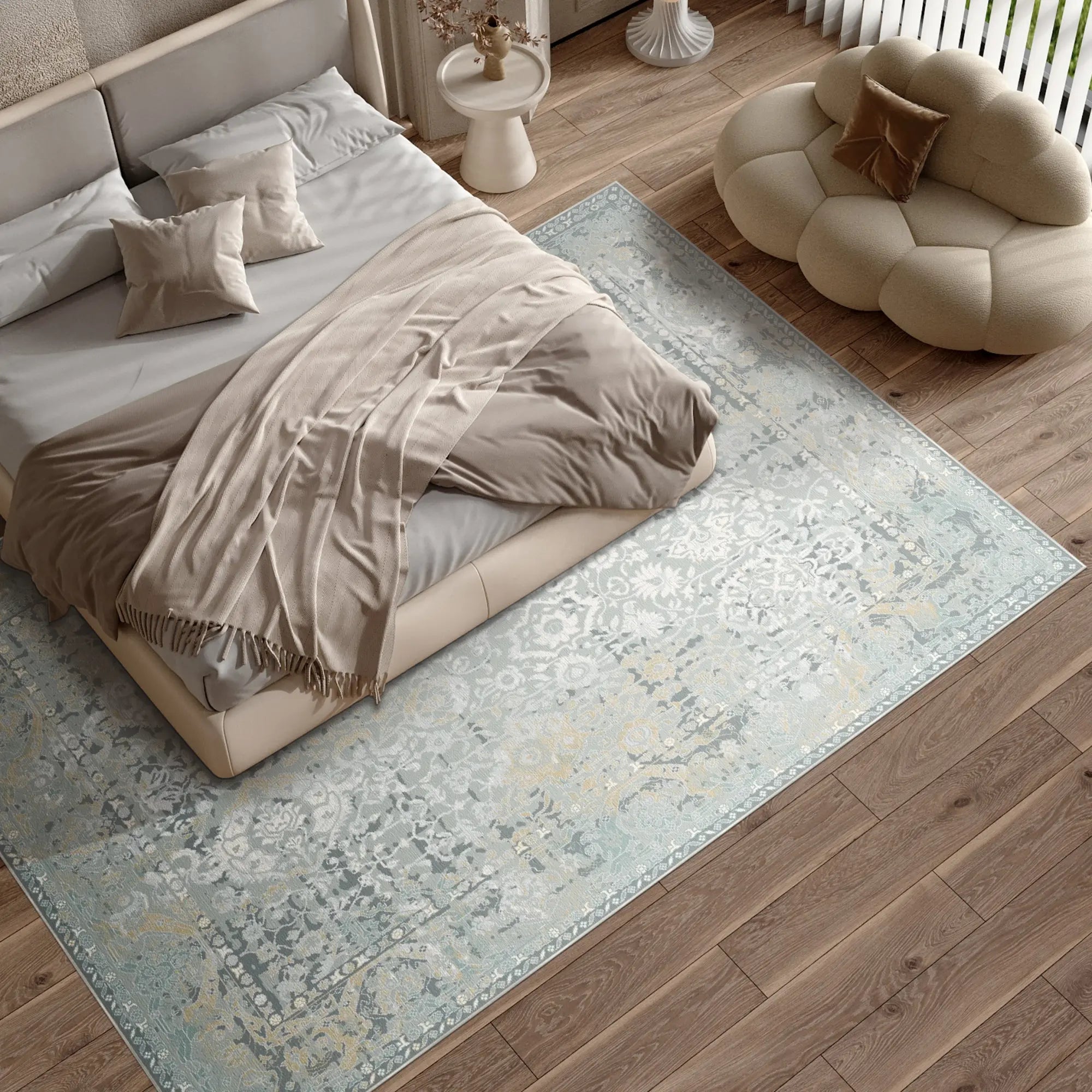 Cerulean Relic Washable Teal Rug