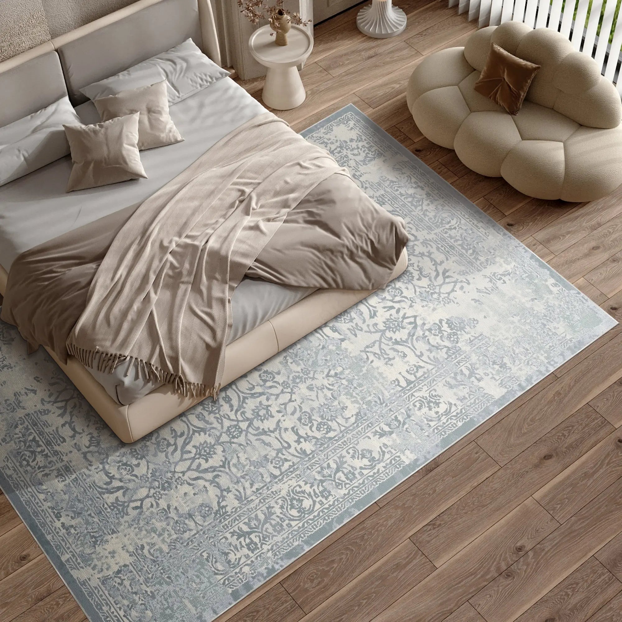 Azure Fossil Washable Blue Rug