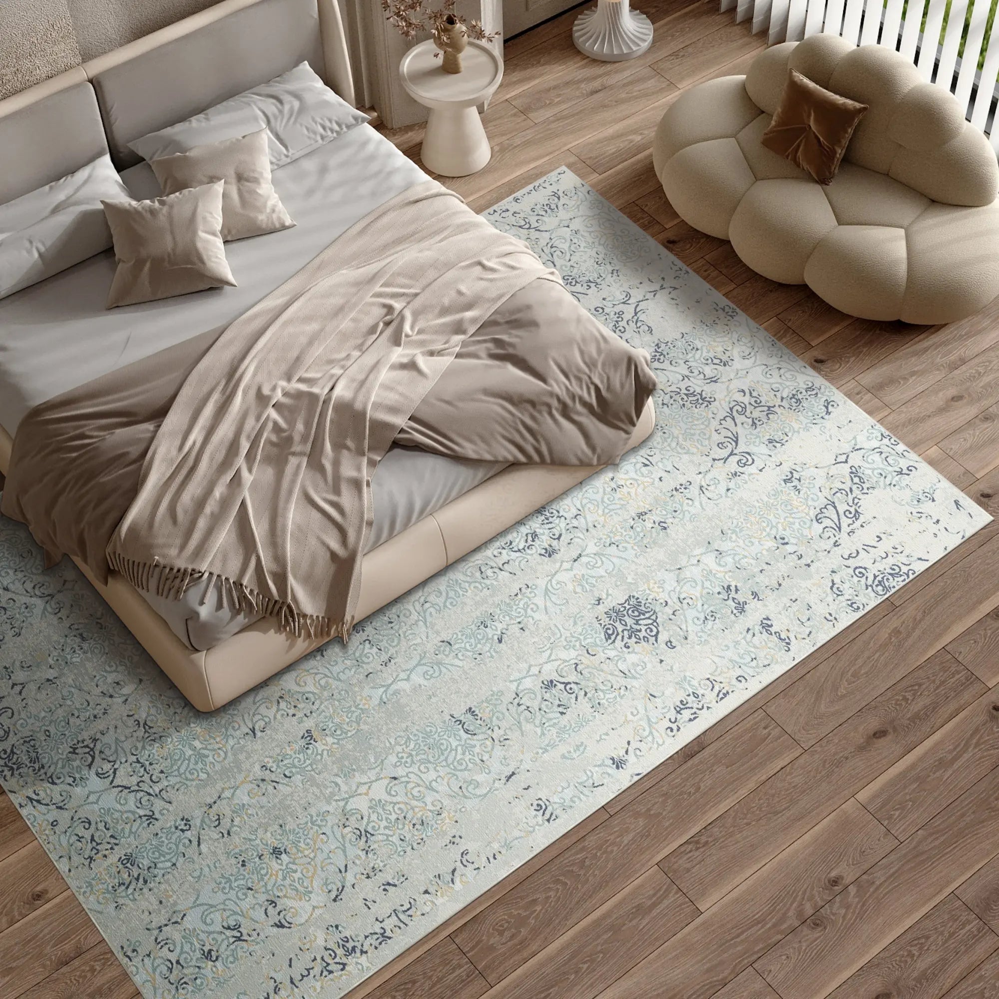 Aqueous Column Washable Blue Rug