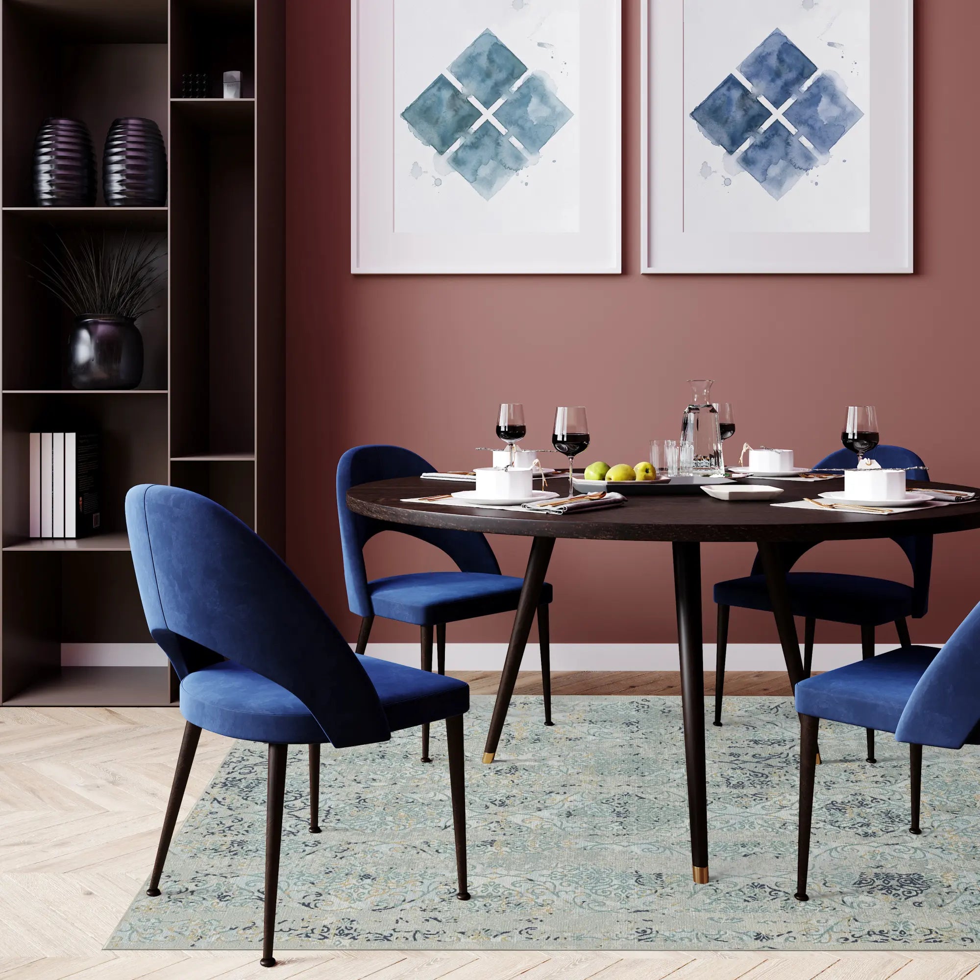 Aqueous Column Washable Blue Rug