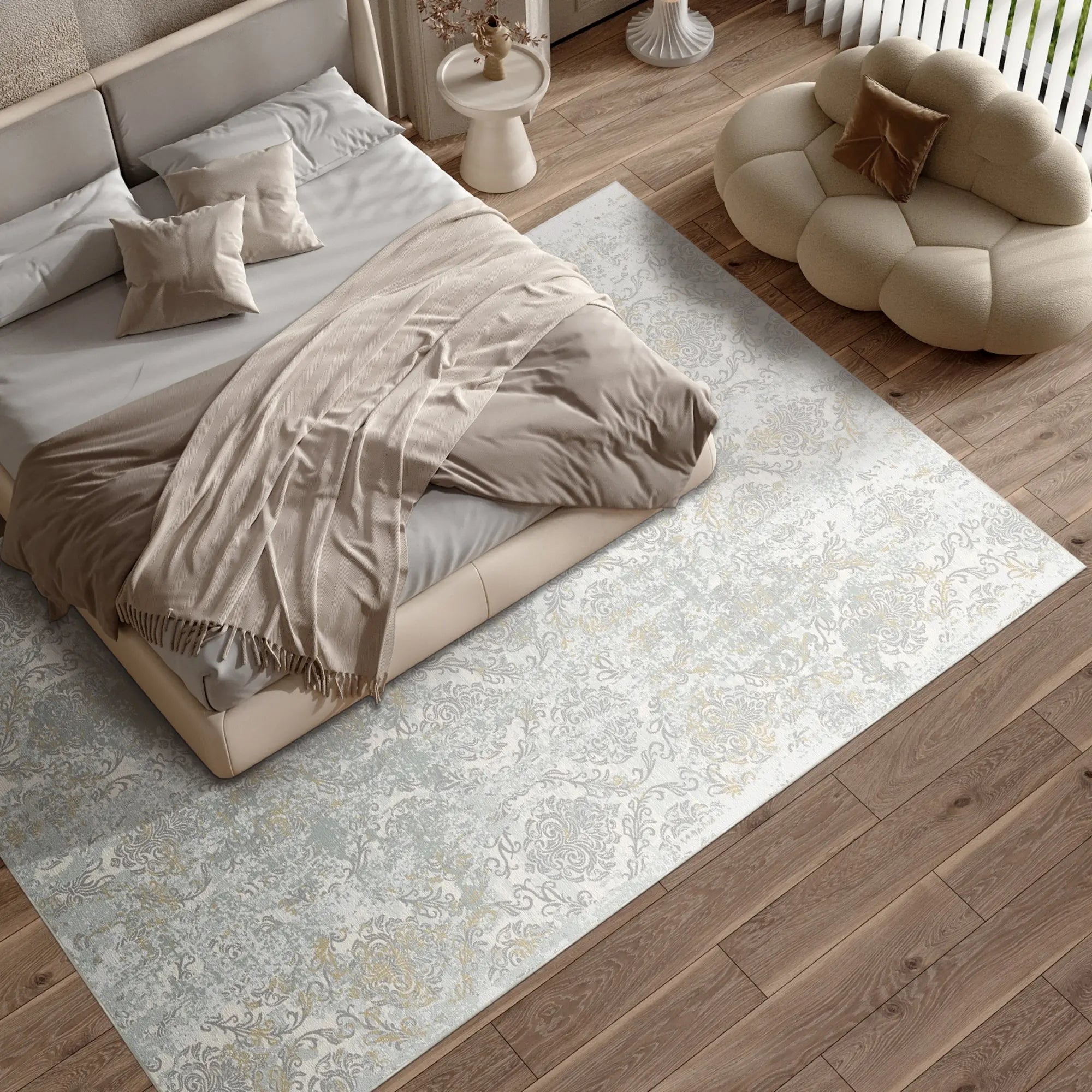 Silvered Column Washable Light Gray Rug