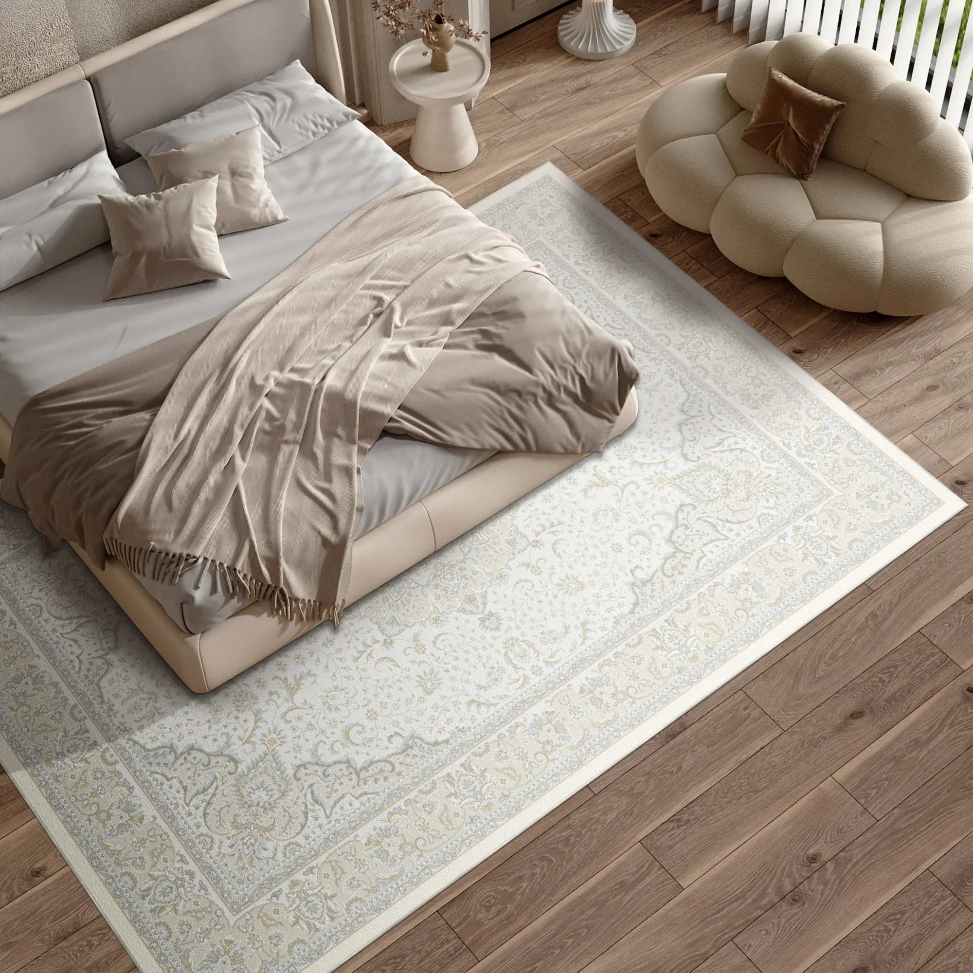 Royal Crest Ivory Medallion Washable Rug