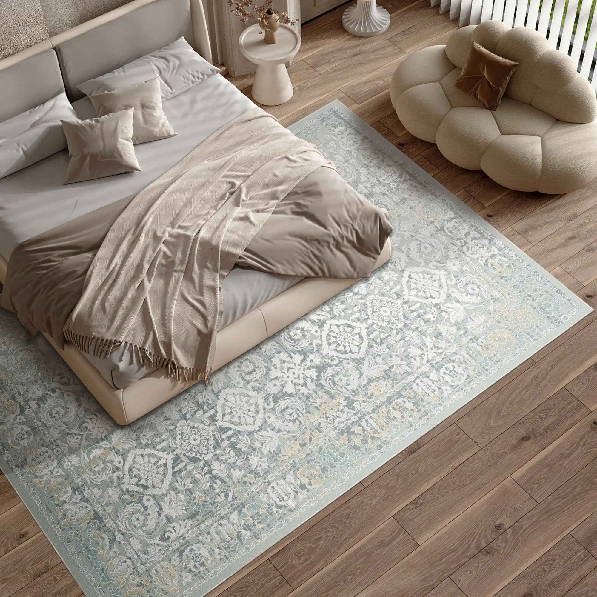 Veridian Grove Distressed Teal Rug