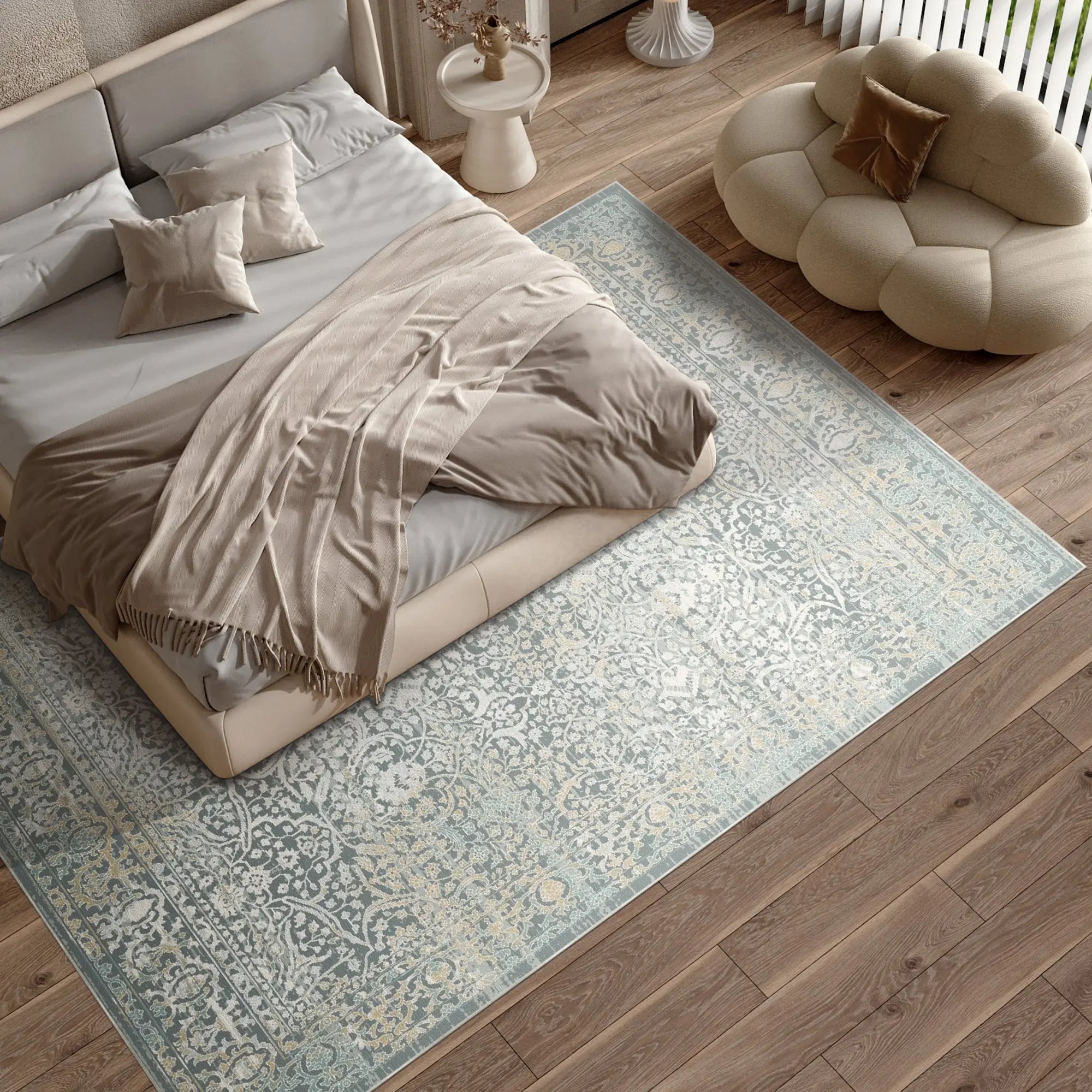 Elysian Manor Distressed Teal Rug