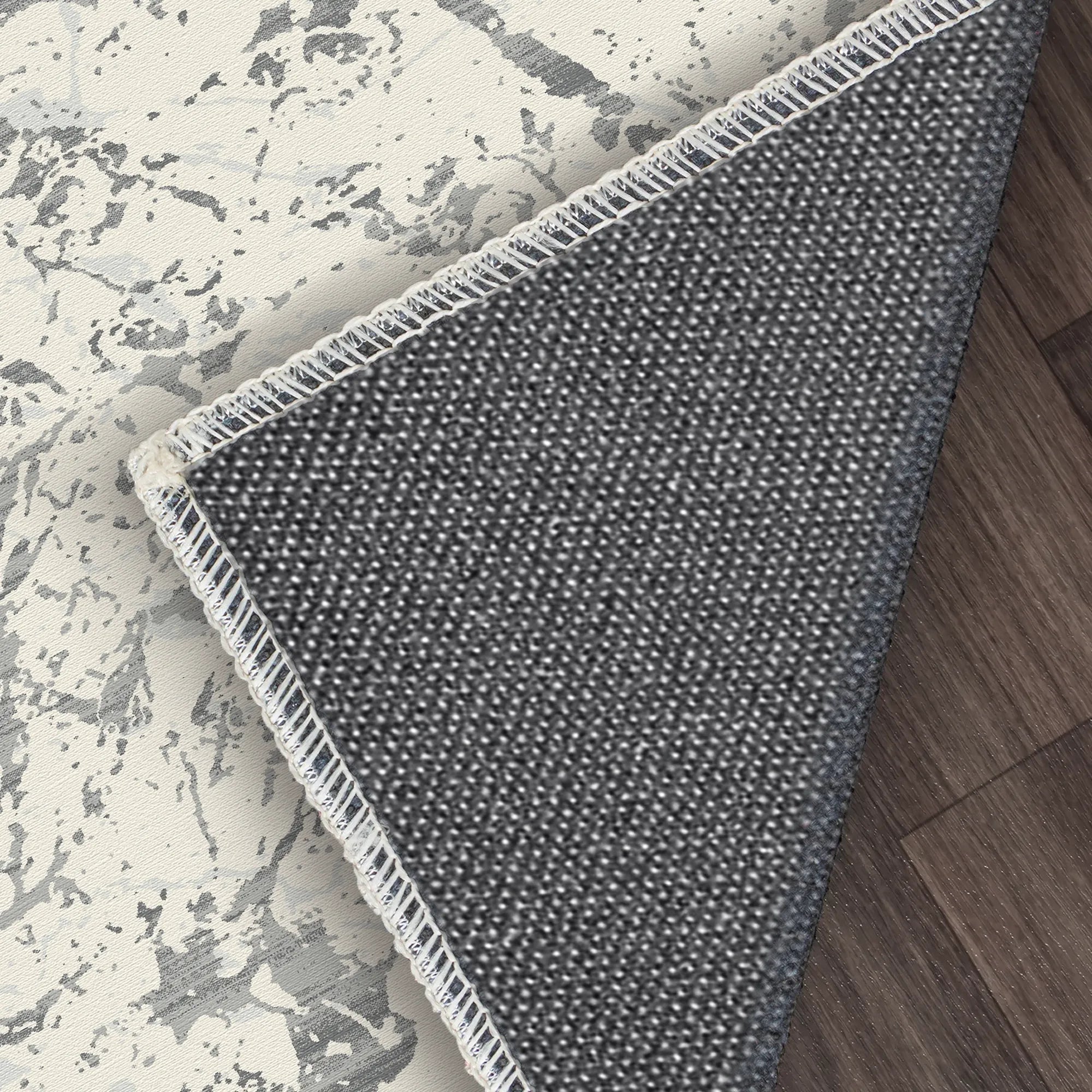 Pewter Frost Washable Gray Marble Rug