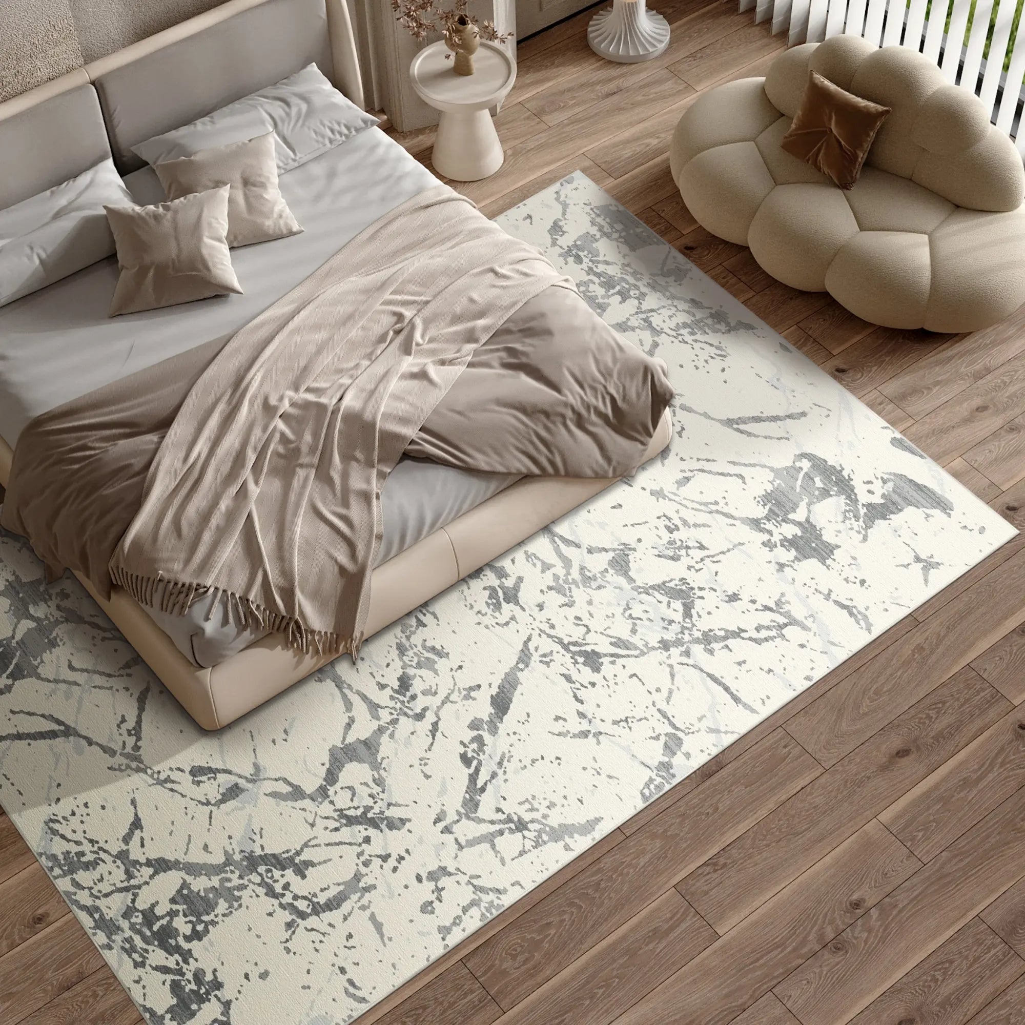 Pewter Frost Washable Gray Marble Rug