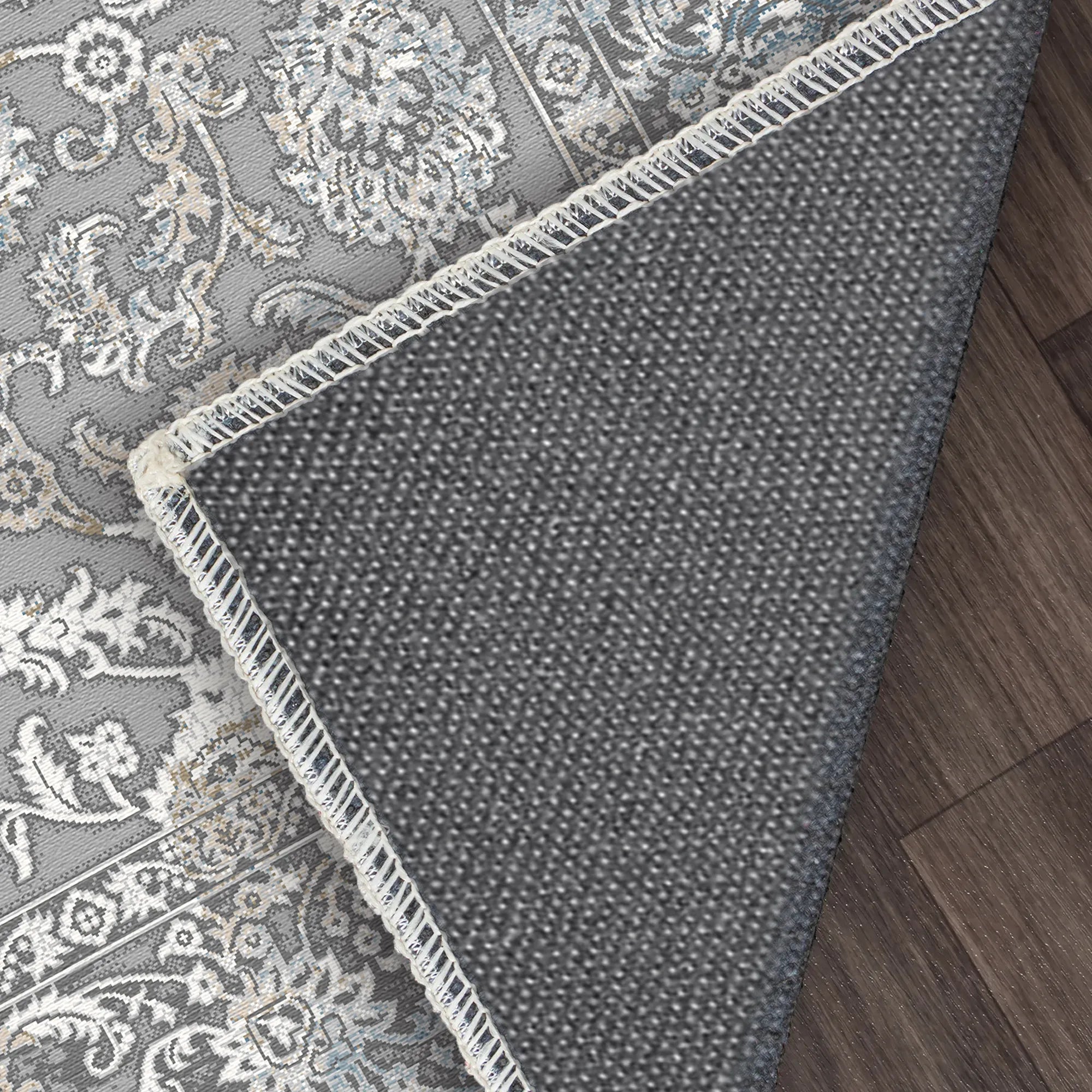 Silver Scrollwork Tapestry Rug