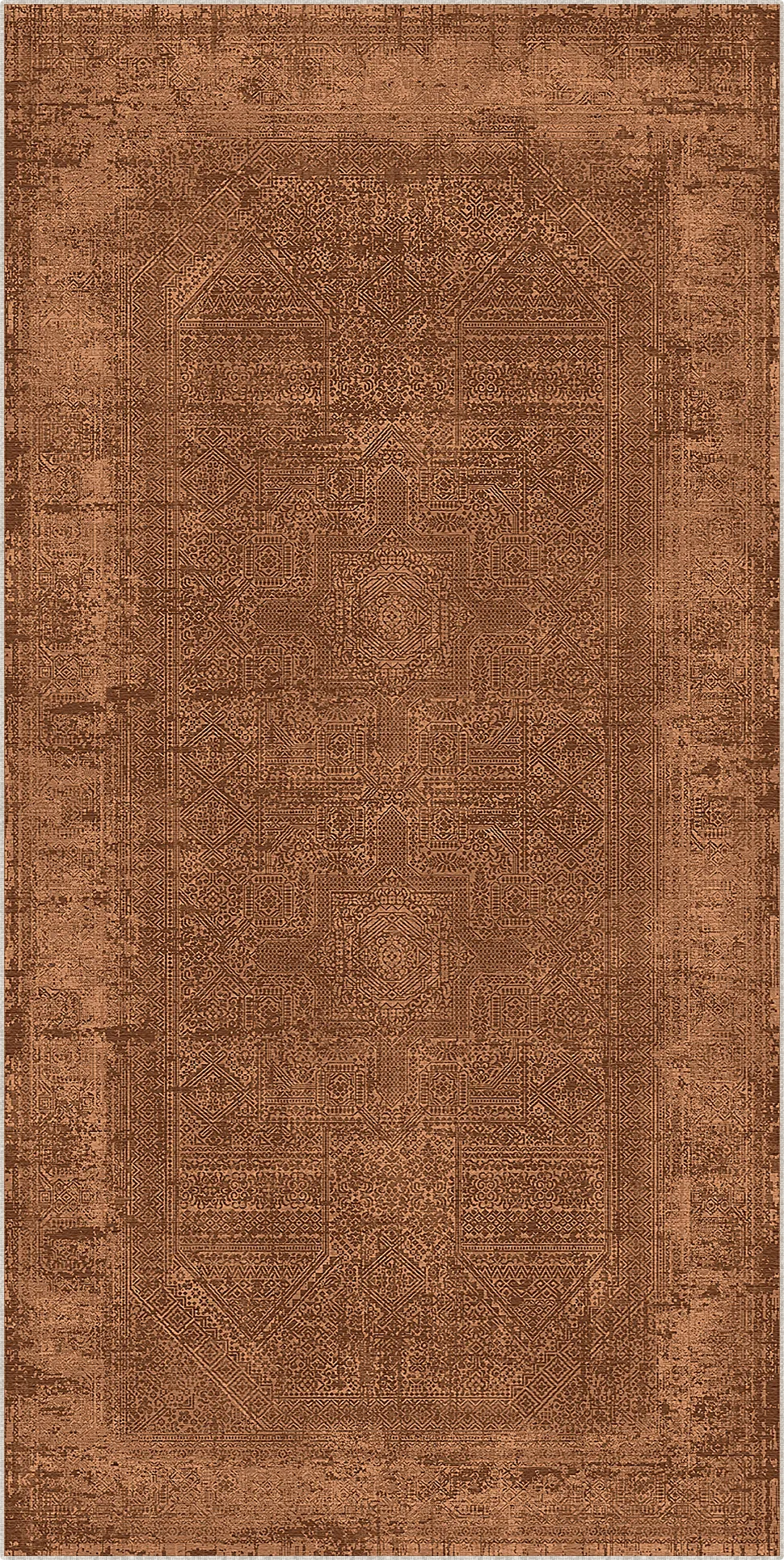 Brown textured rug with geometric pattern