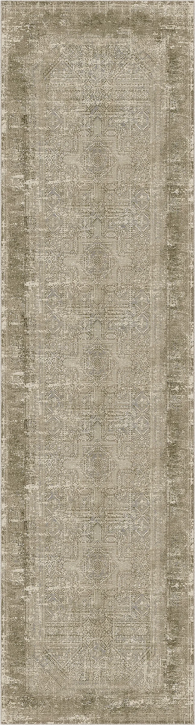 Textured beige runner rug with a subtle pattern