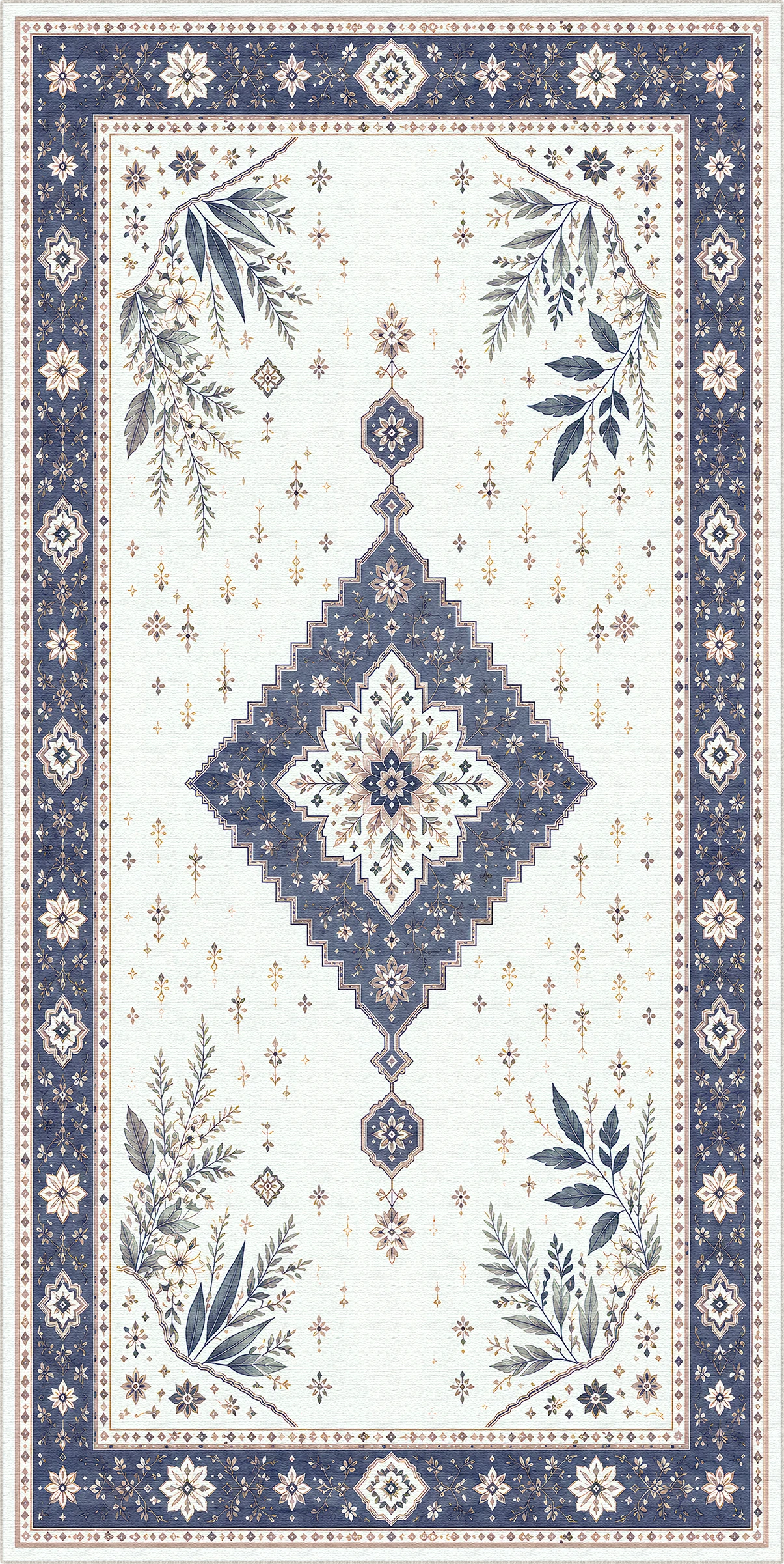 Navy Botanical Medallion Rug
