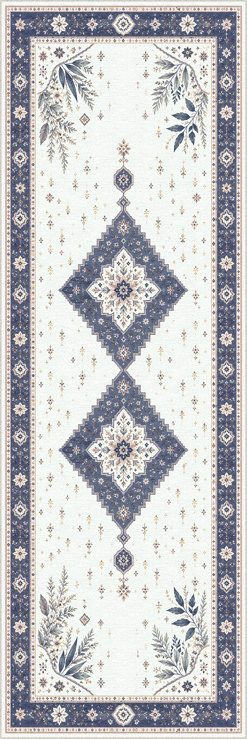 Navy Botanical Medallion Rug