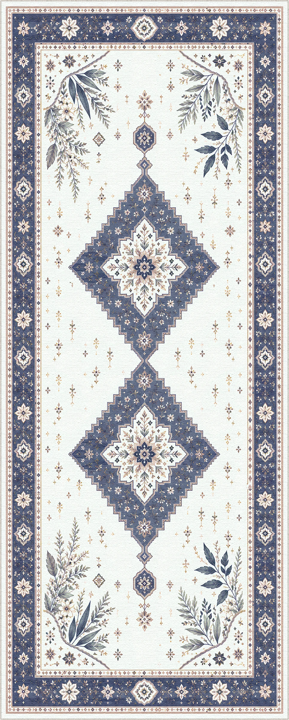 Navy Botanical Medallion Rug