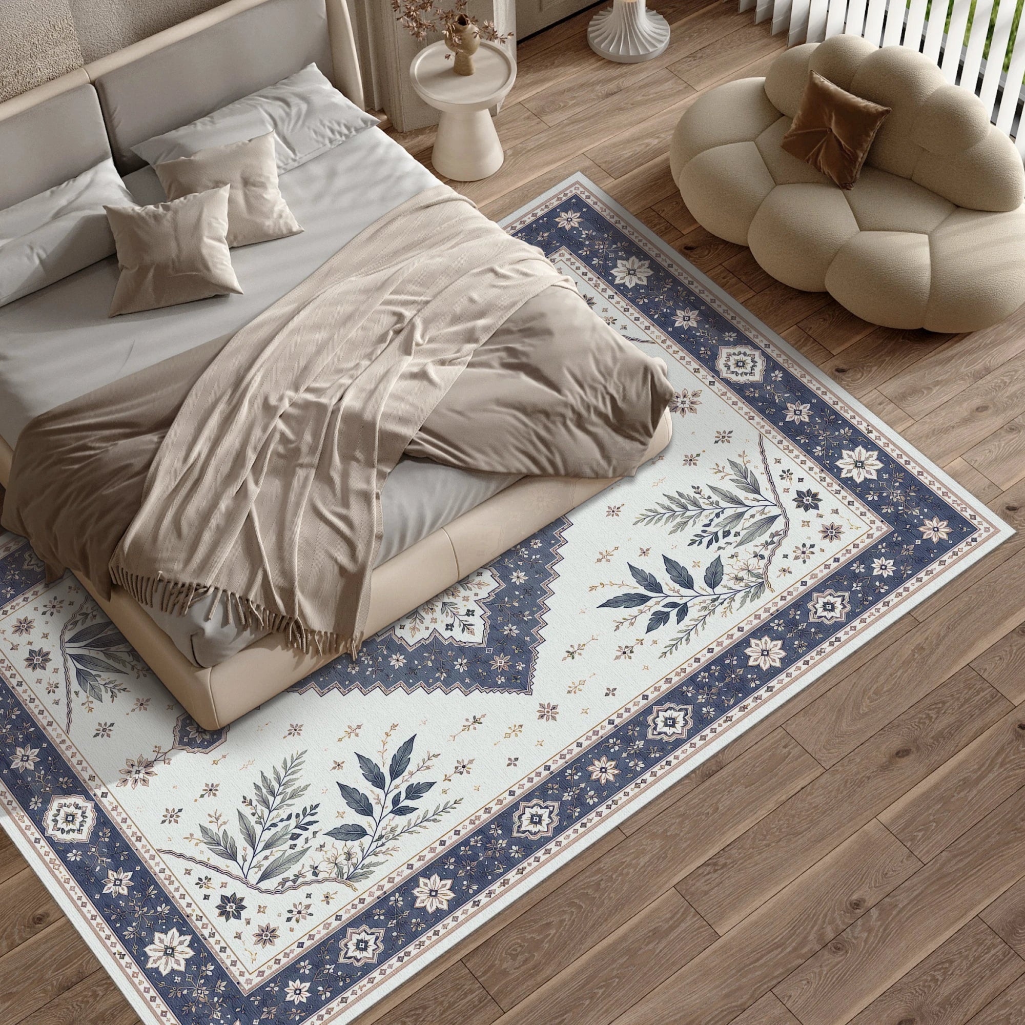Navy Botanical Medallion Rug