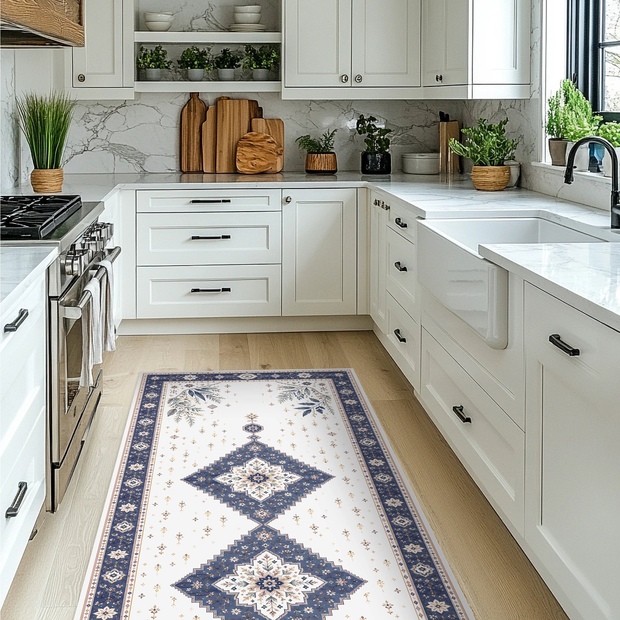 Navy Botanical Medallion Rug