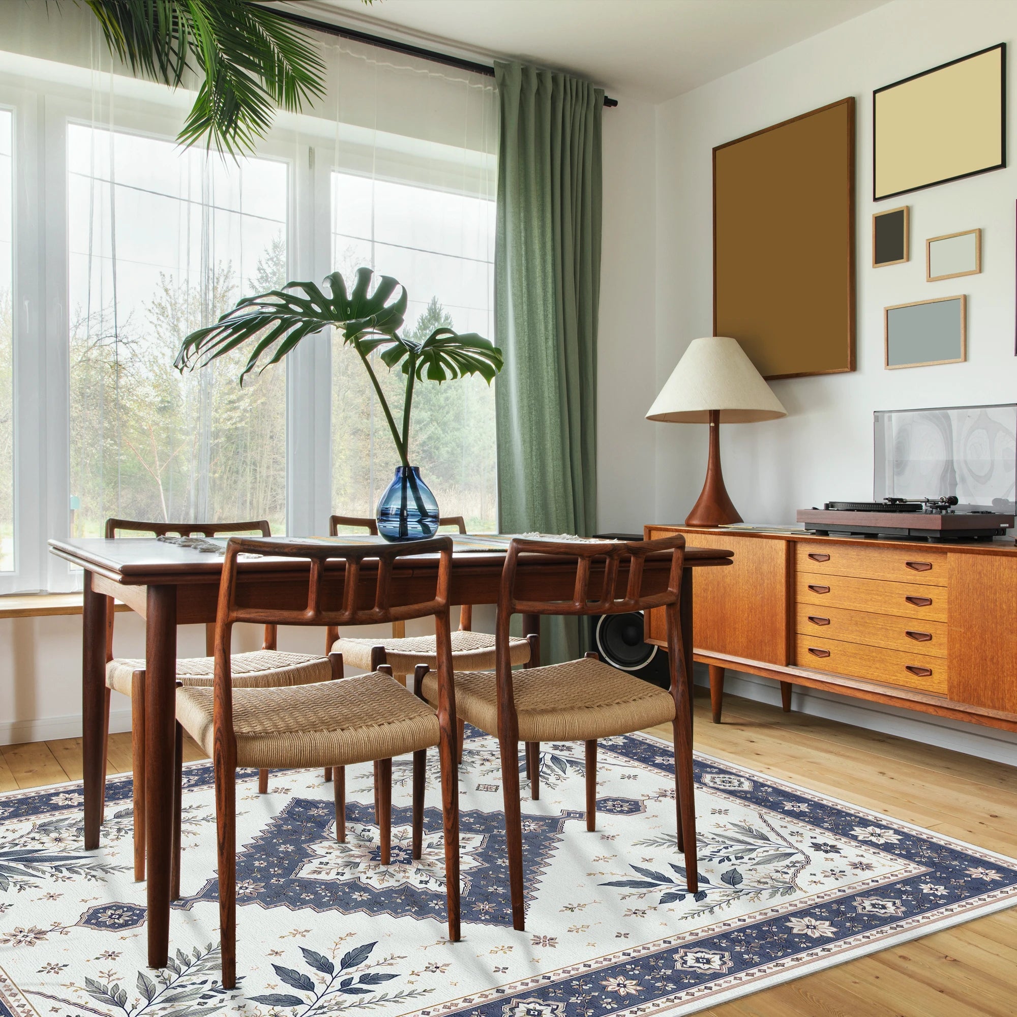 Navy Botanical Medallion Rug