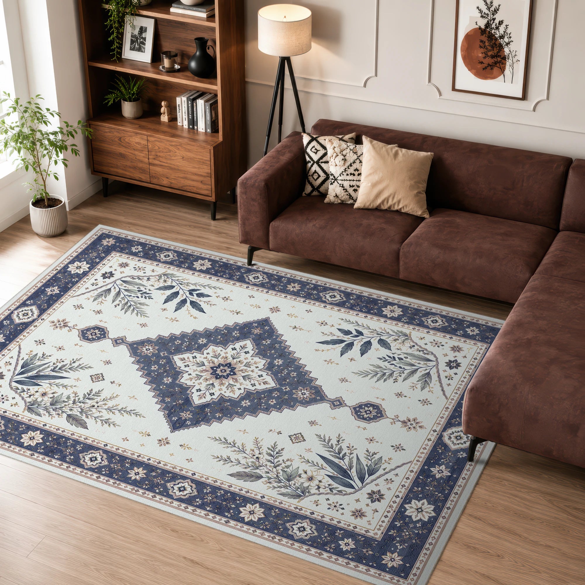 Navy Botanical Medallion Rug