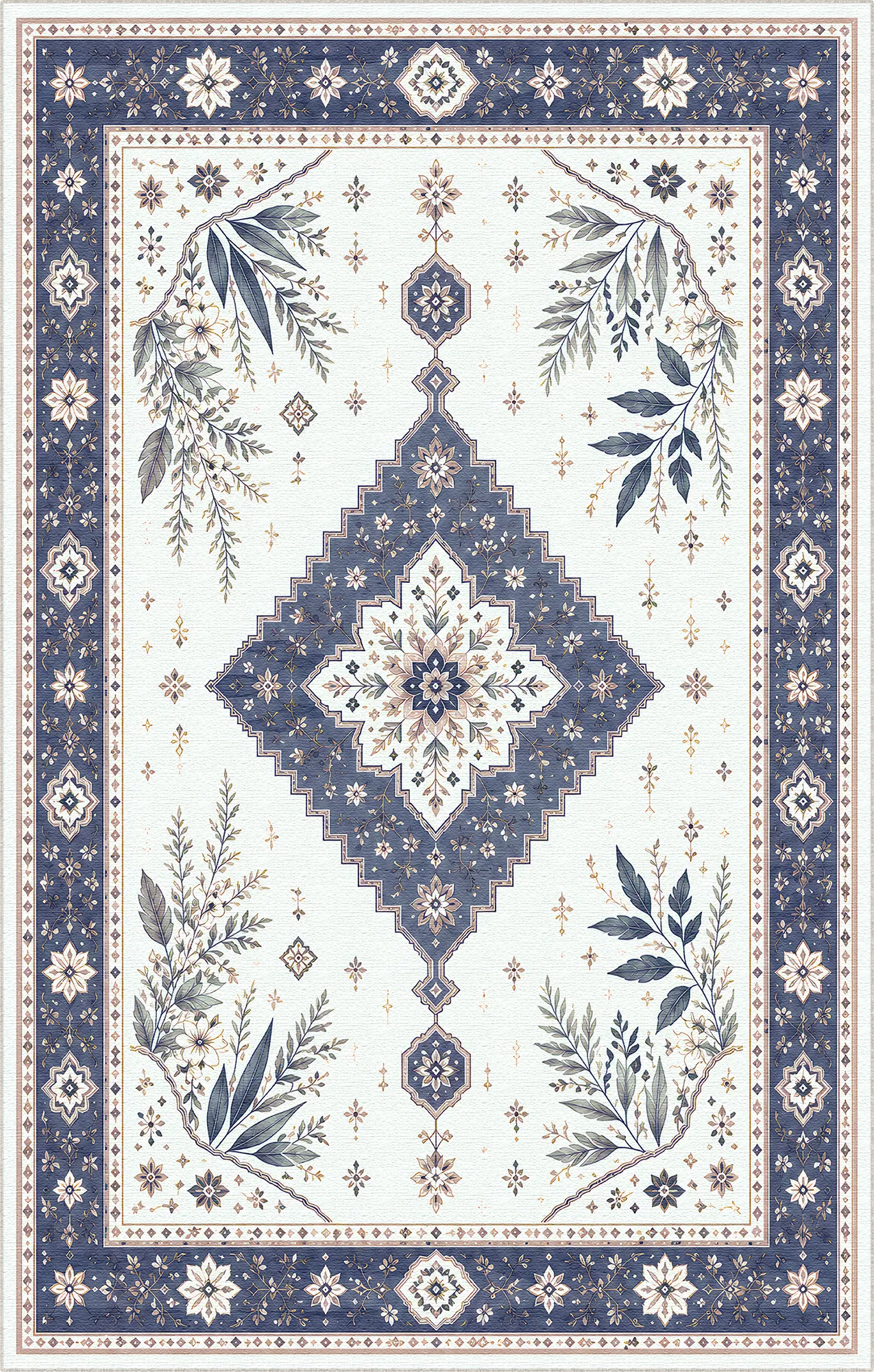 Navy Botanical Medallion Rug