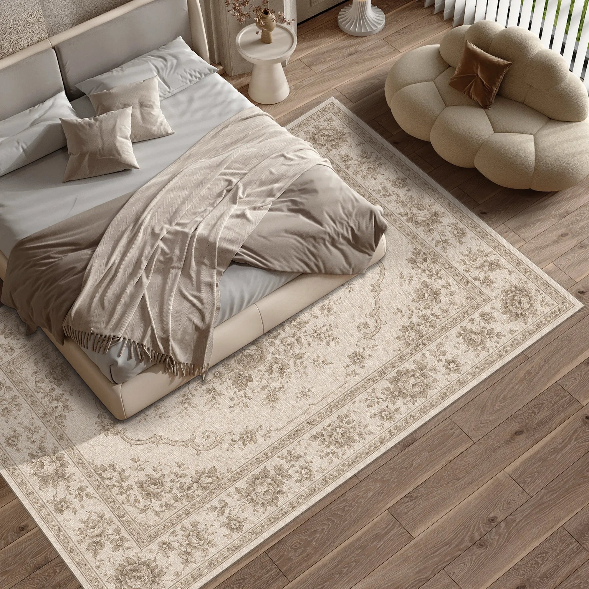 Soft Vintage Floral Medallion Rug