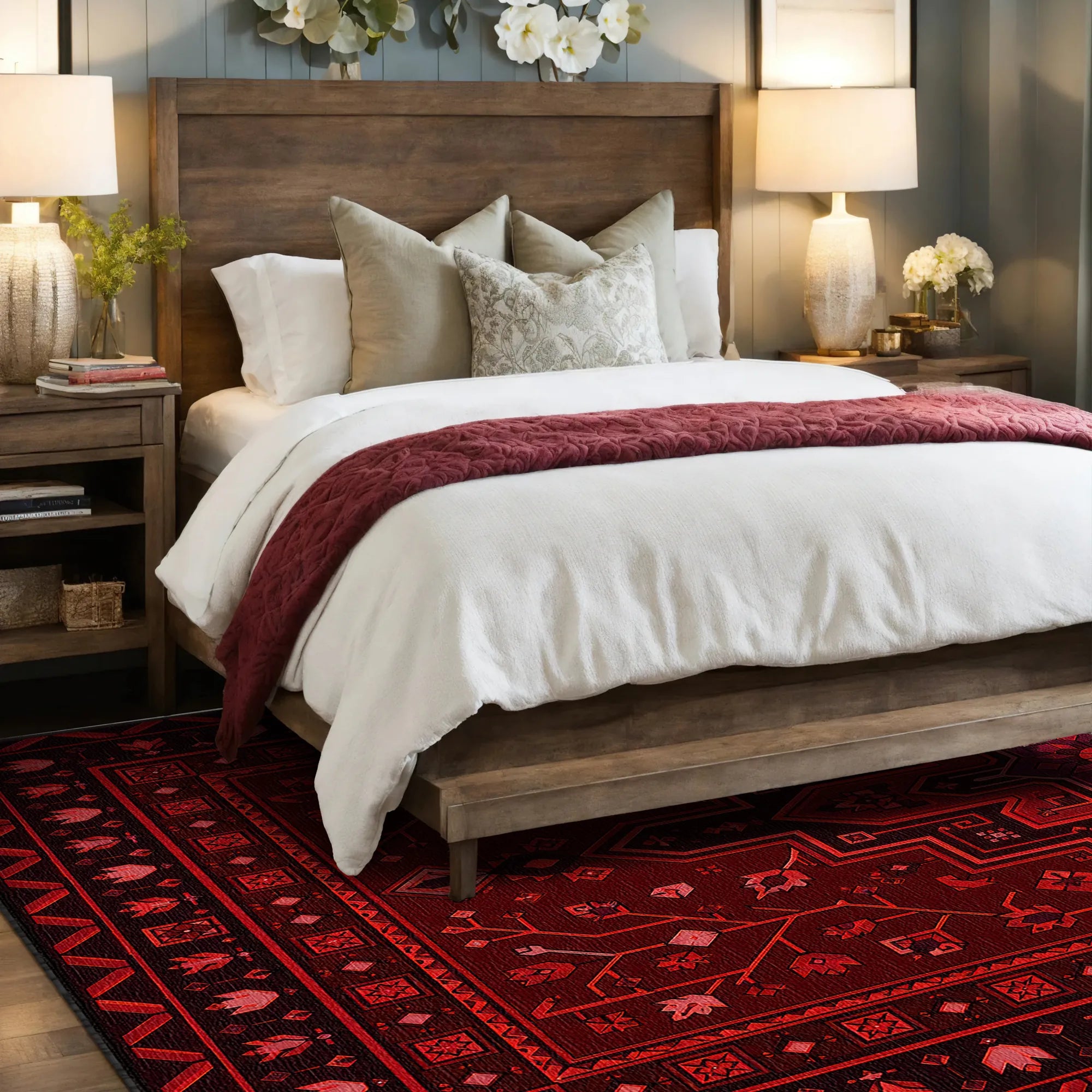 Vintage Crimson Medallion Oriental Rug