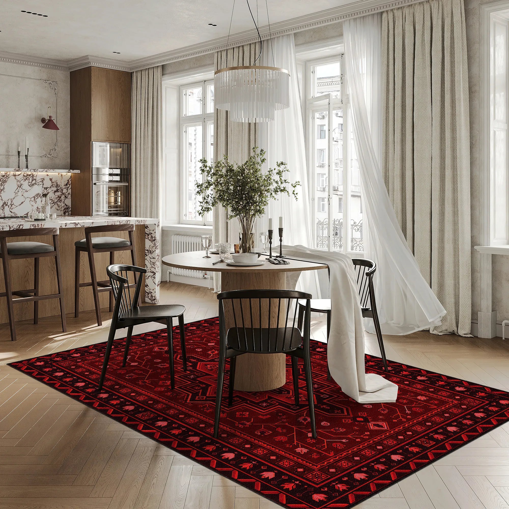 Vintage Crimson Medallion Oriental Rug