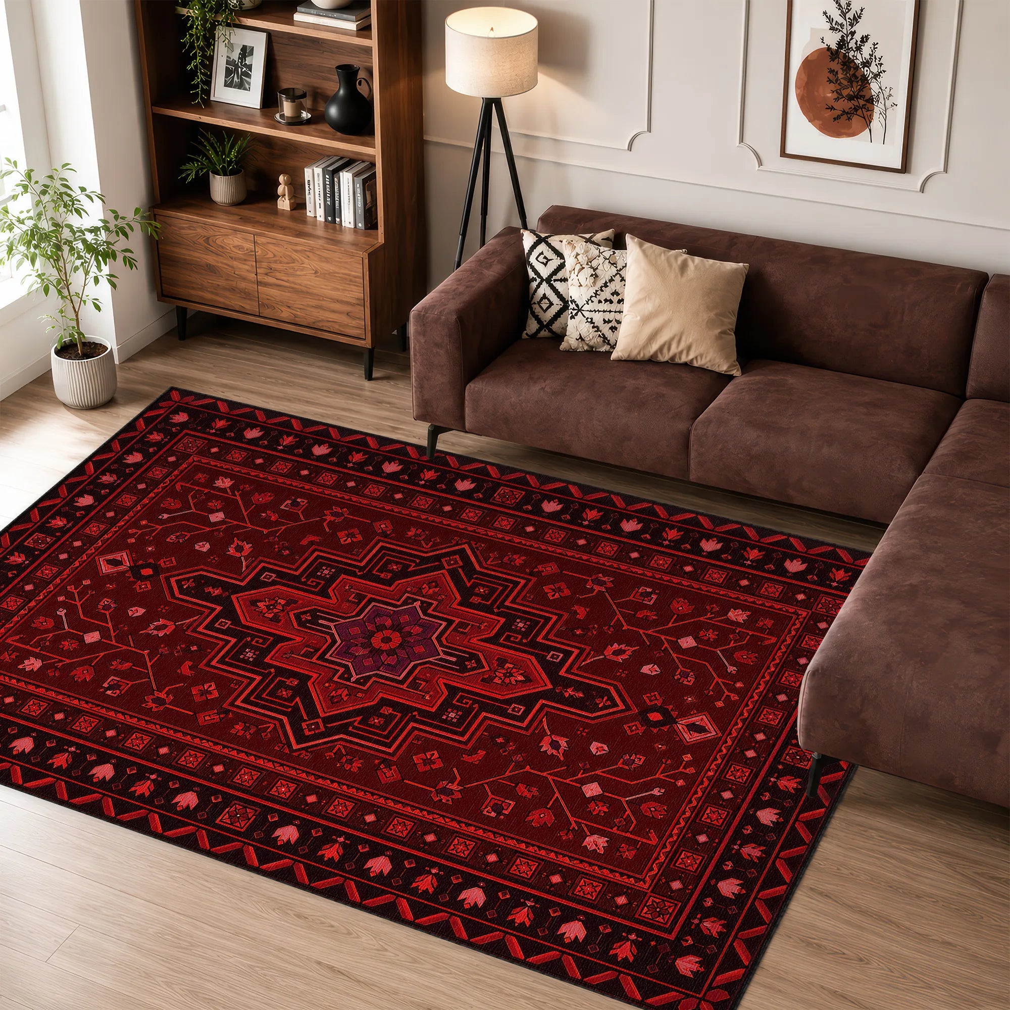 Vintage Crimson Medallion Oriental Rug