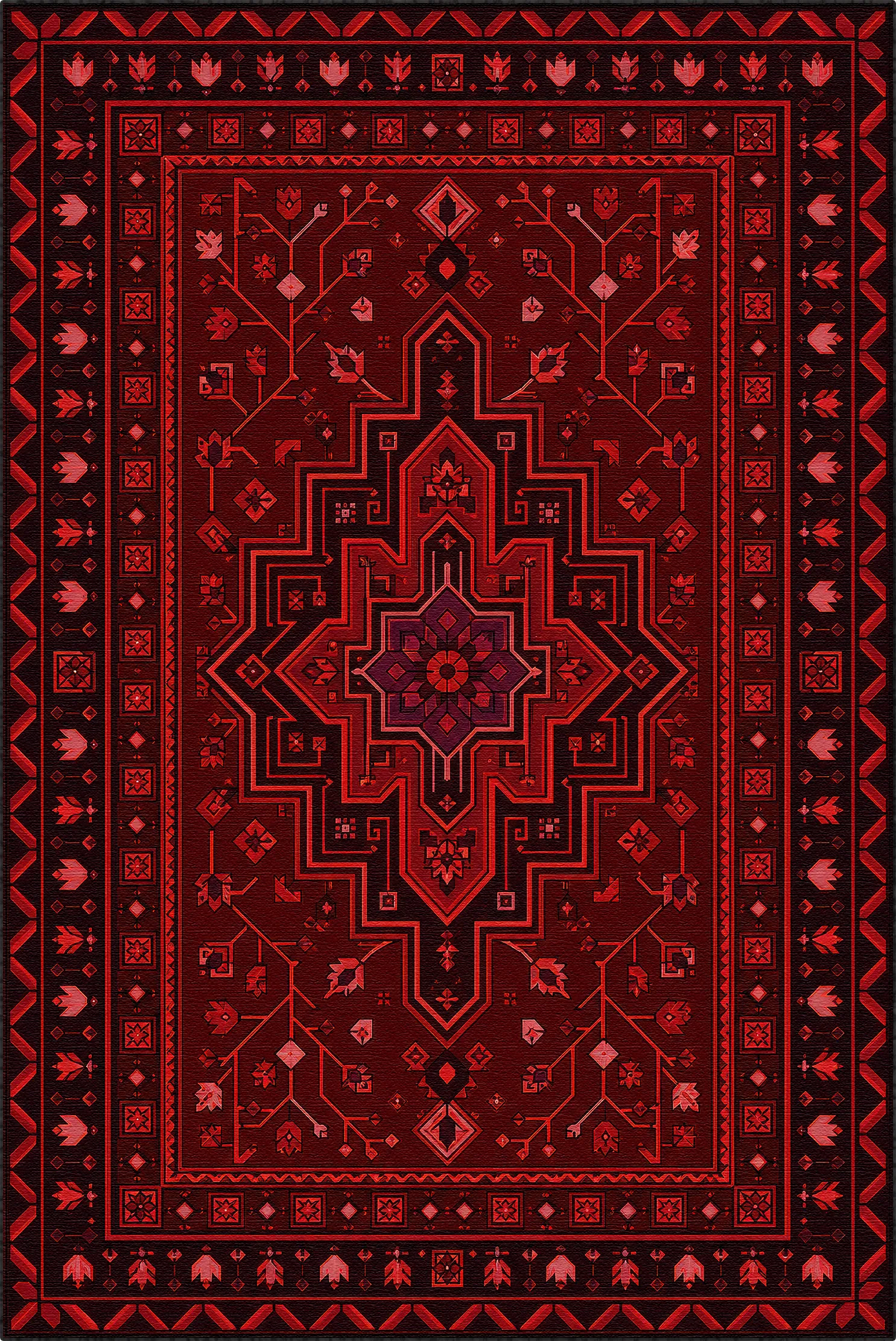 Vintage Crimson Medallion Oriental Rug