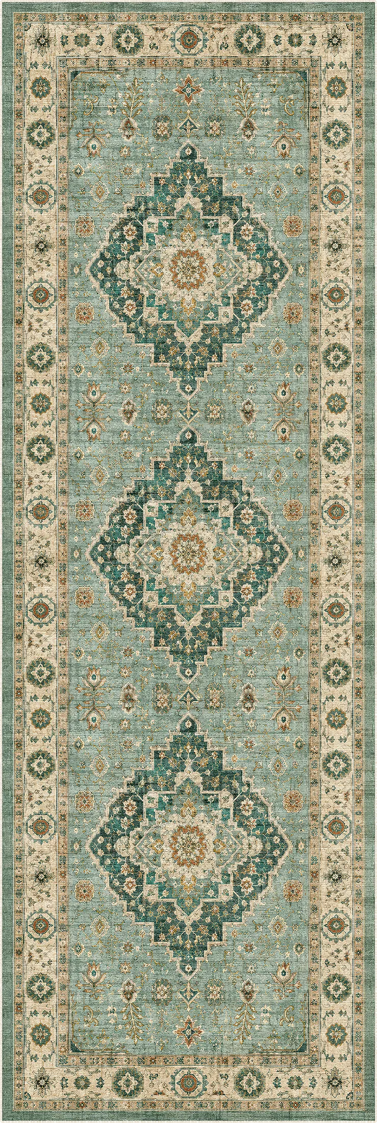 Vintage Sage Green Oriental Medallion Rug